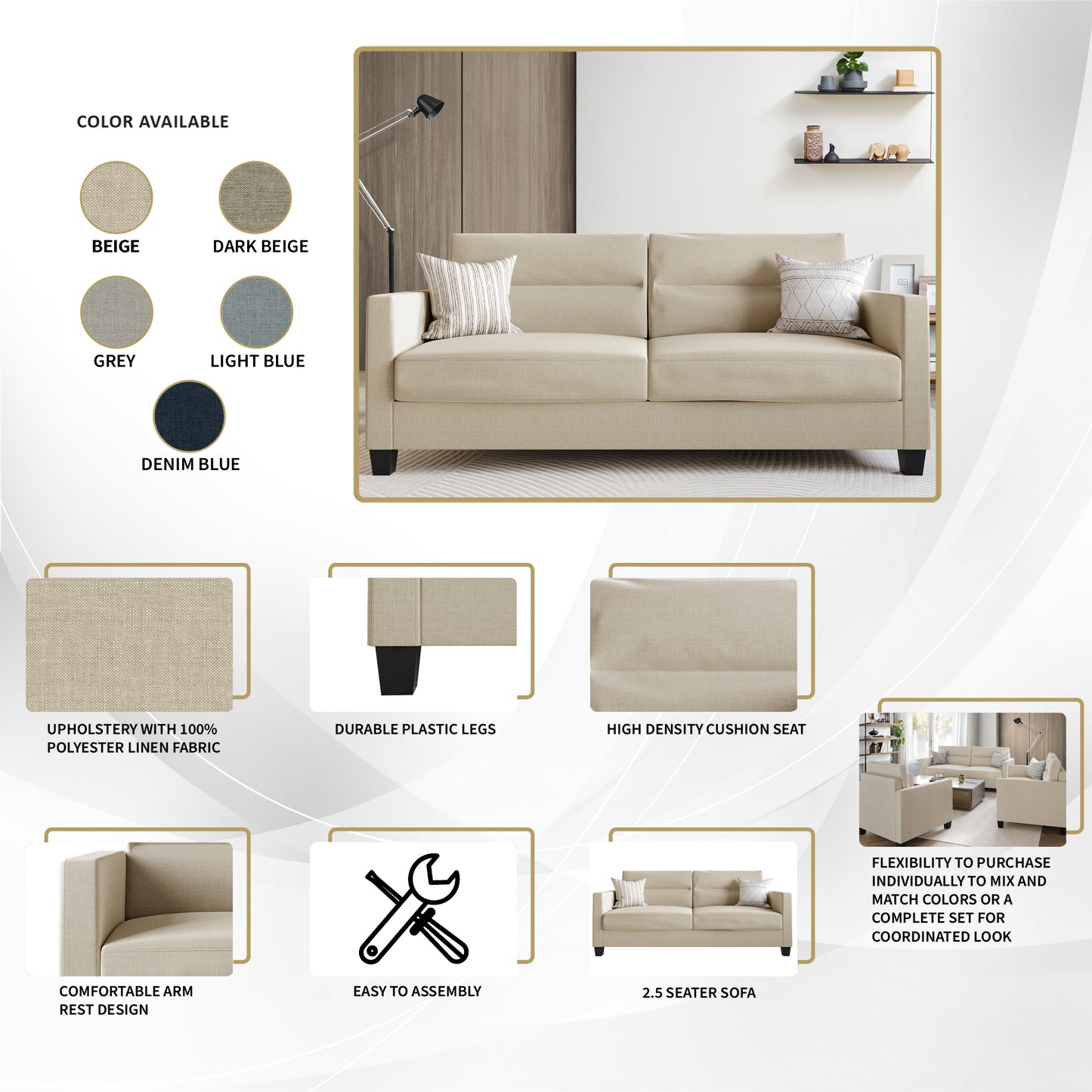 Macy Clean and Minimalist Linen Upholstered Sofa
