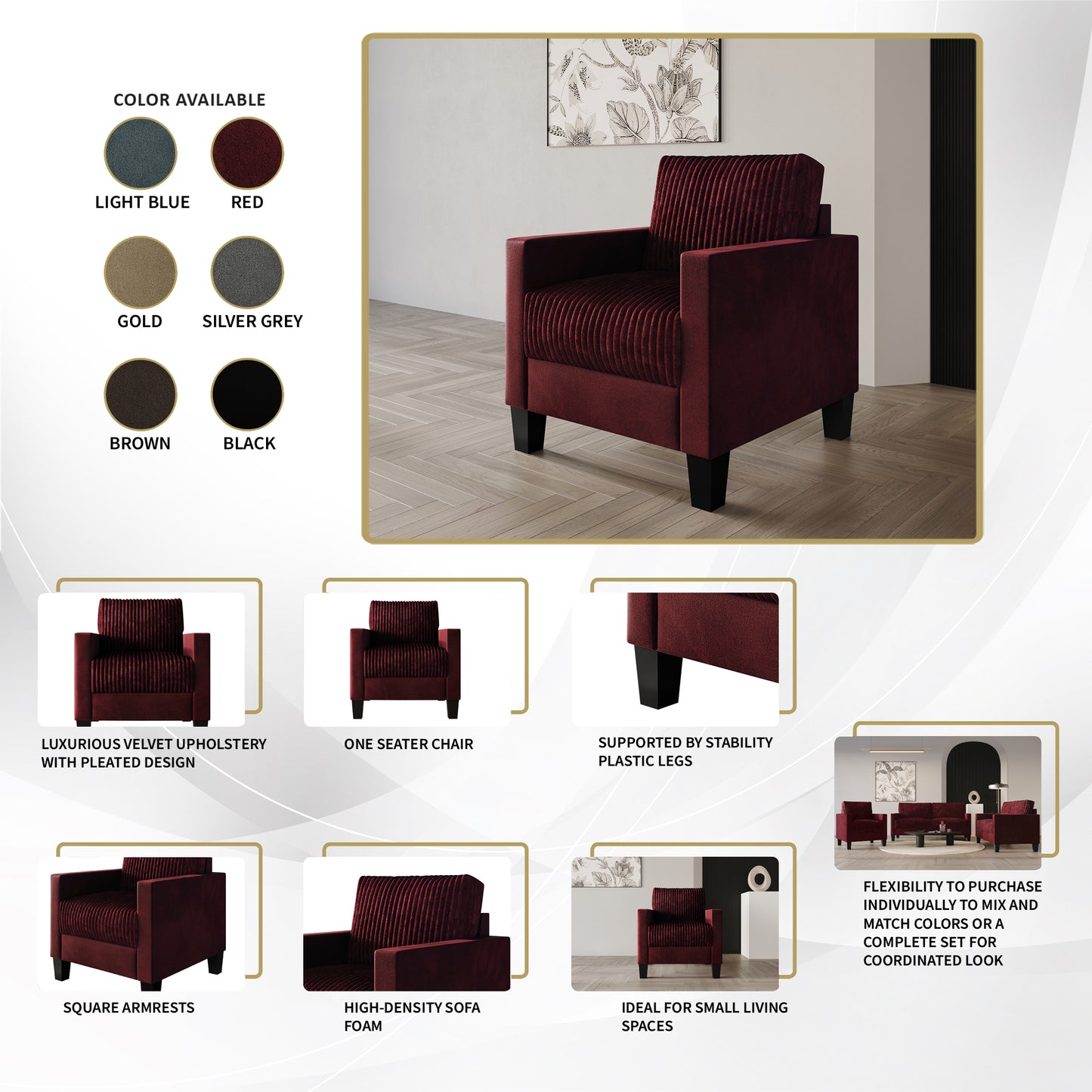 Shadybrook Mid-Century Modern Velvet Upholstered Arm Chair