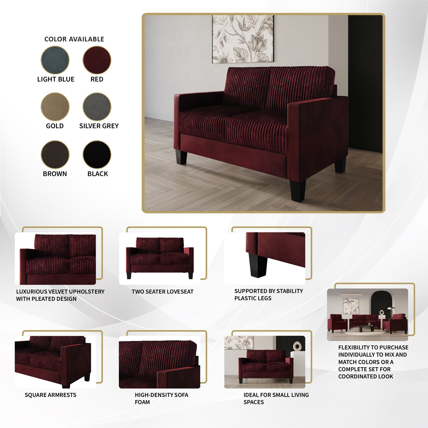 Shadybrook Mid-Century Modern Velvet Upholstered Loveseat