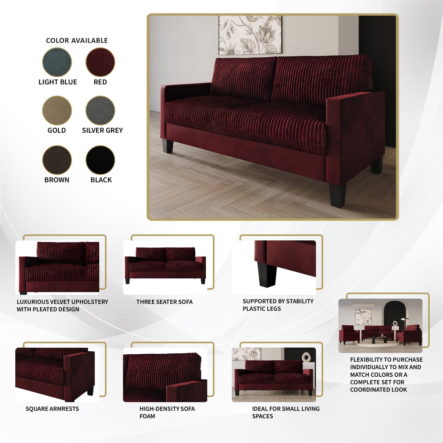 Shadybrook Mid-Century Modern Velvet Upholstered Sofa