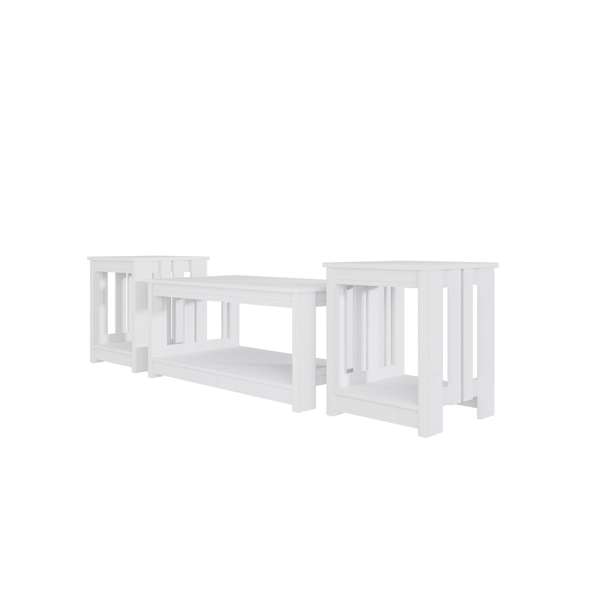 Elvara 3-Piece Modern Farmhouse Coffee Table Set with Storage Shelves
