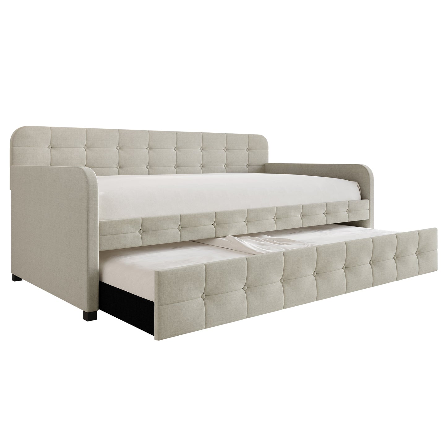 Friedlenchen Button-Tufted Twin Size Upholstered Daybed With Trundle