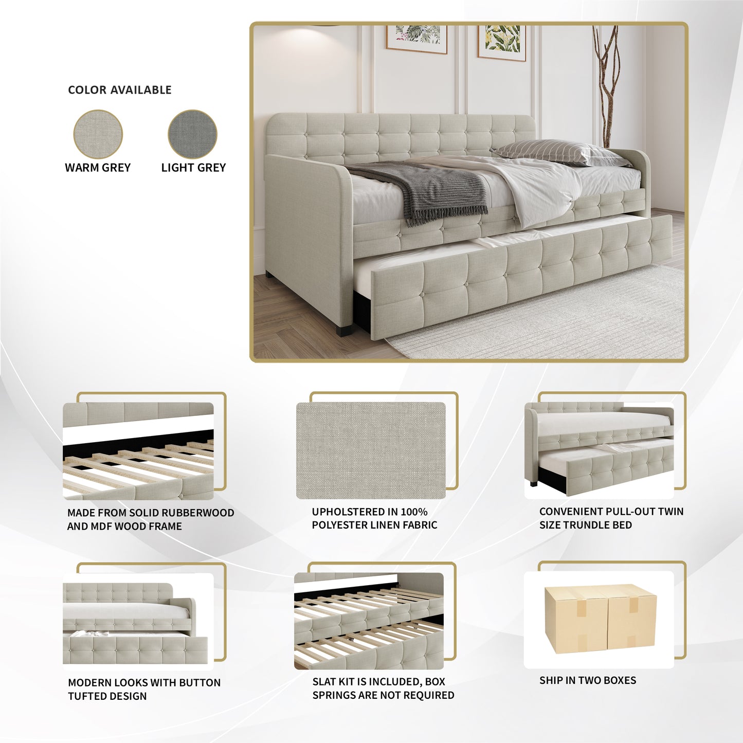 Friedlenchen Button-Tufted Twin Size Upholstered Daybed With Trundle