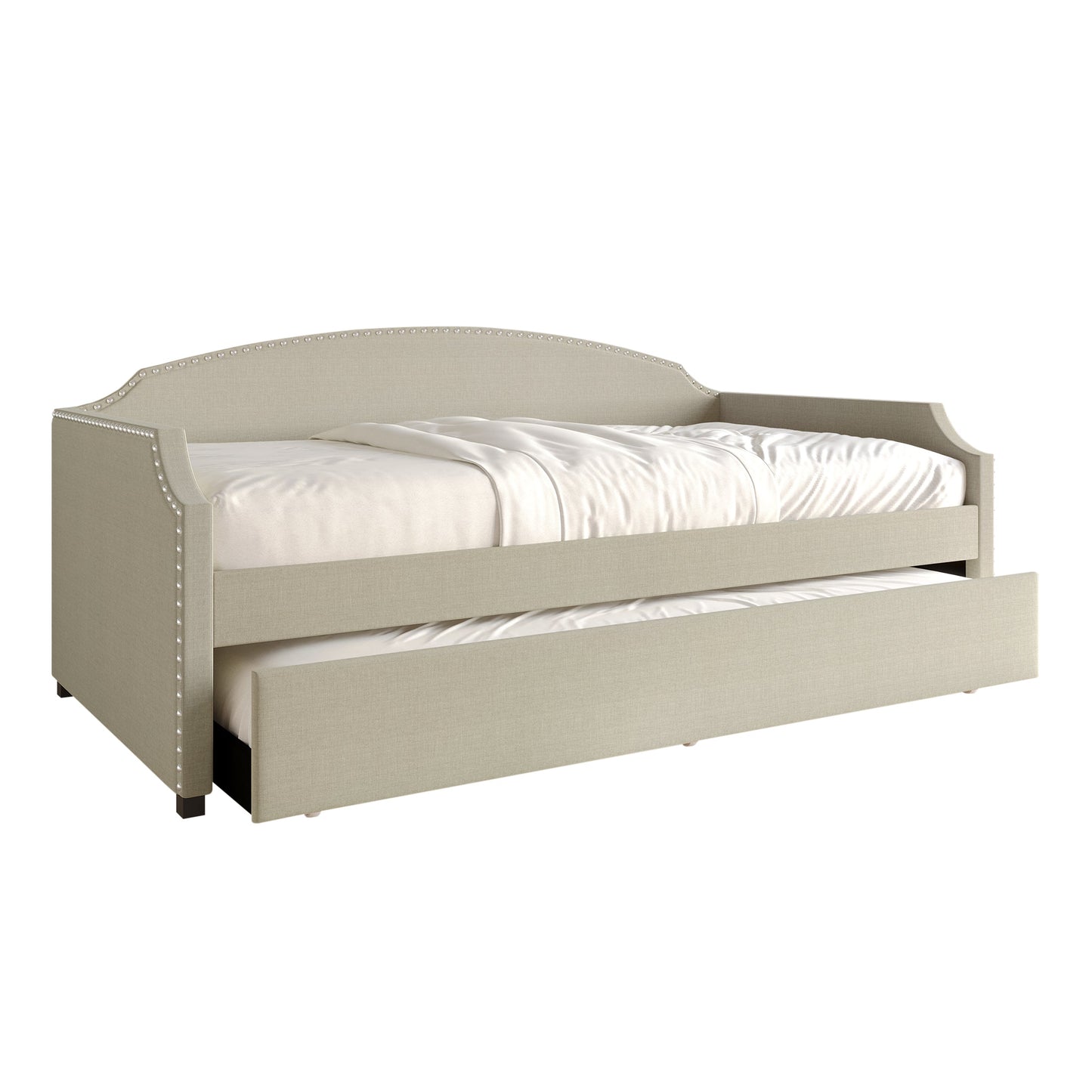 Caitronia Linen Upholstered Twin Daybed with Trundle