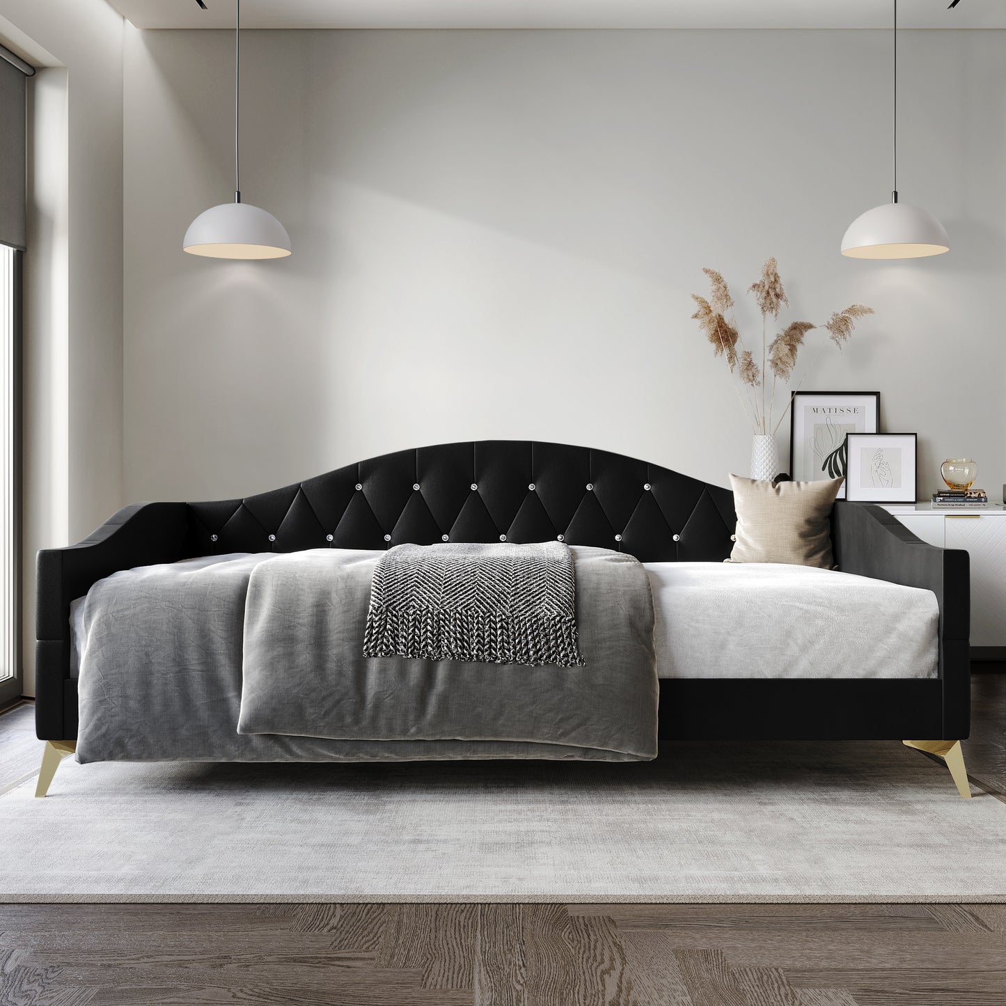 Hurain Crystal Button-Tufted Twin Size Upholstered Daybed