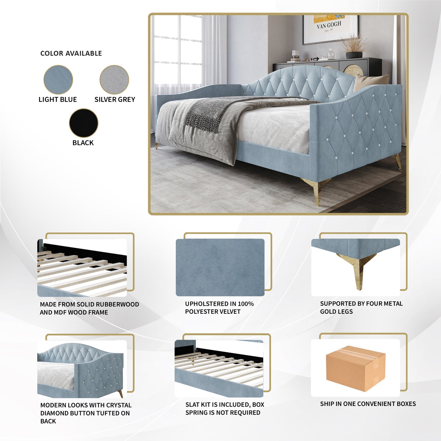 Hurain Crystal Button-Tufted Twin Size Upholstered Daybed