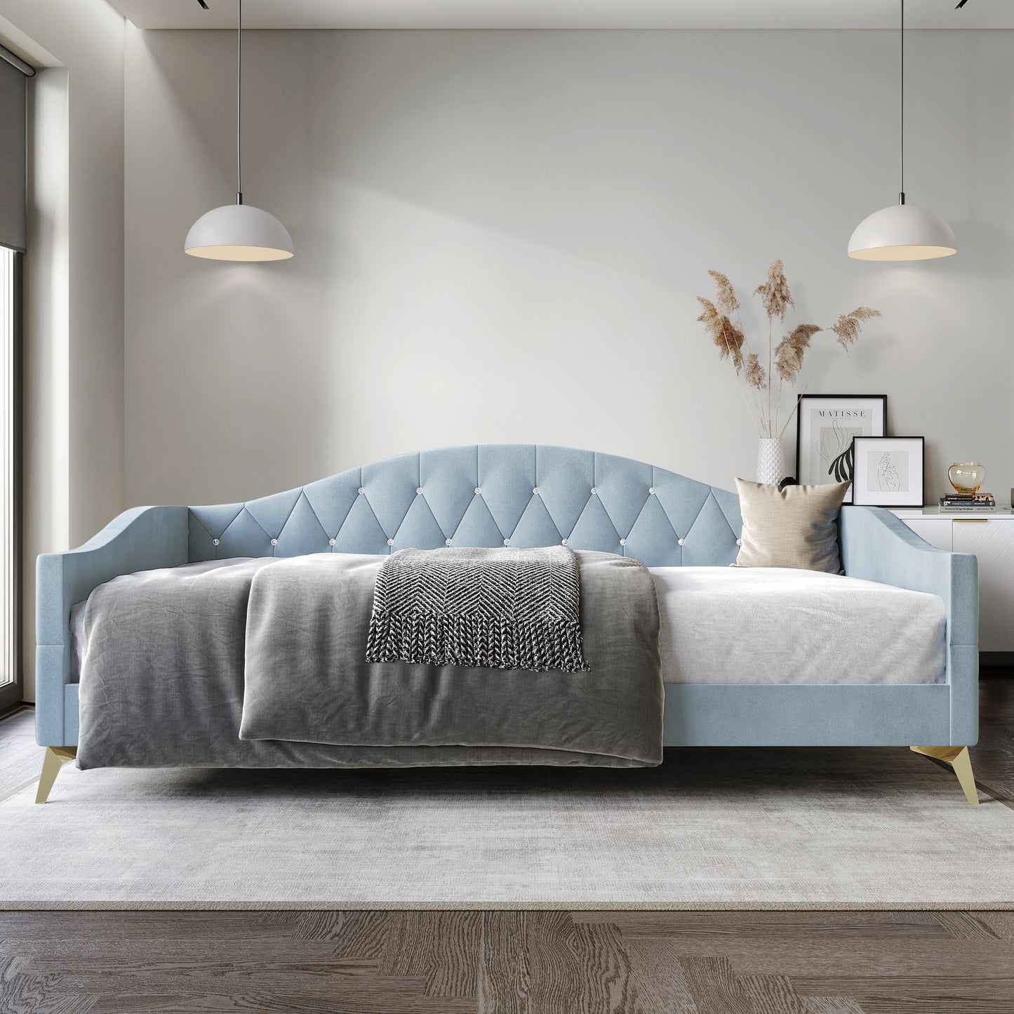 Hurain Crystal Button-Tufted Twin Size Upholstered Daybed