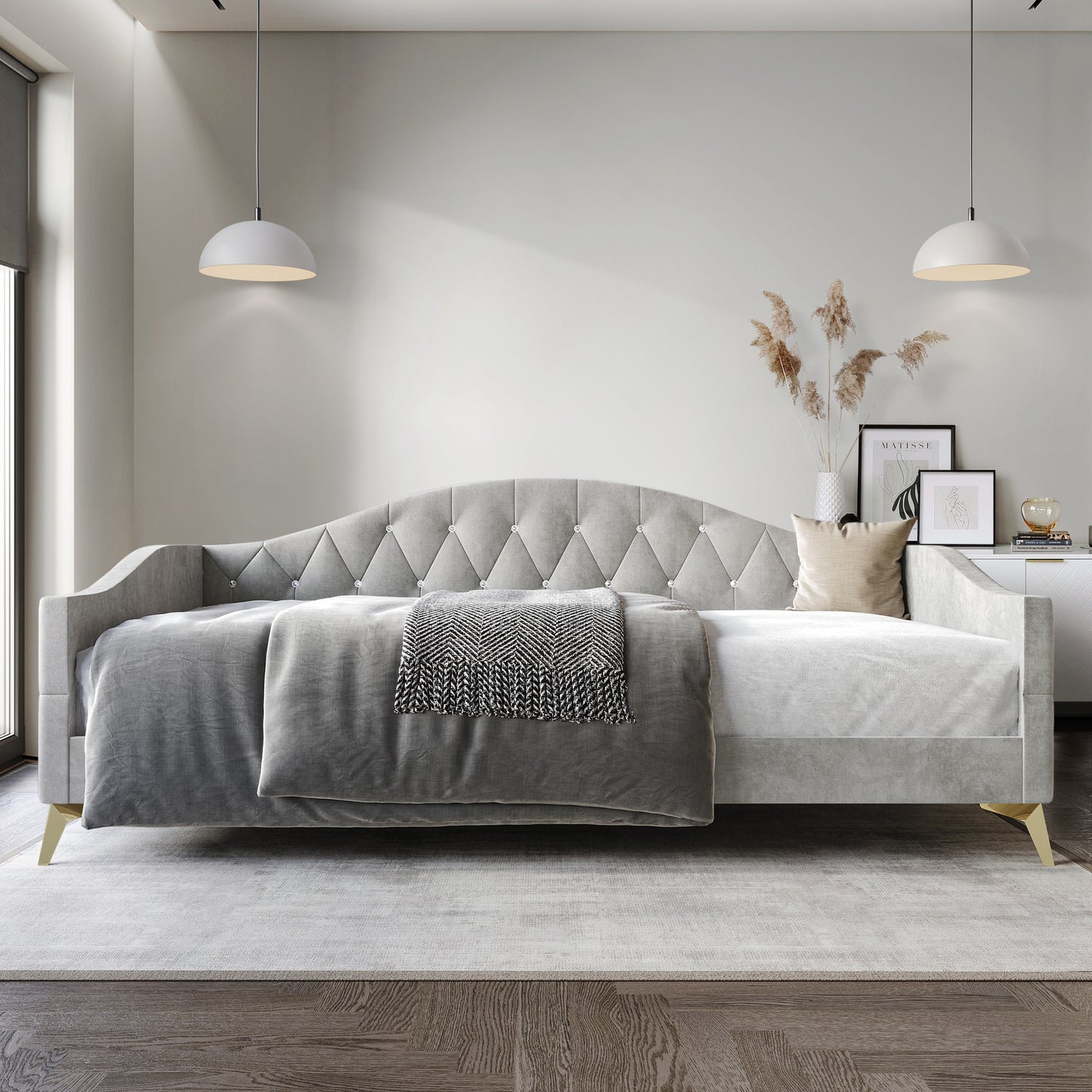 Hurain Crystal Button-Tufted Twin Size Upholstered Daybed