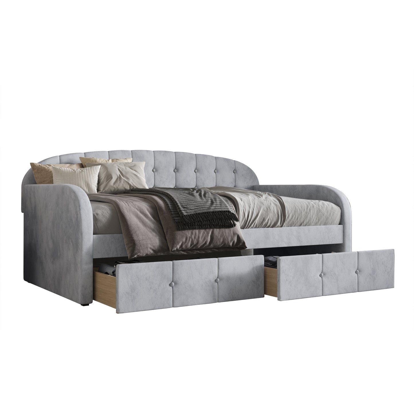 Caitronia Modern Velvet Twin Size Daybed with Storage
