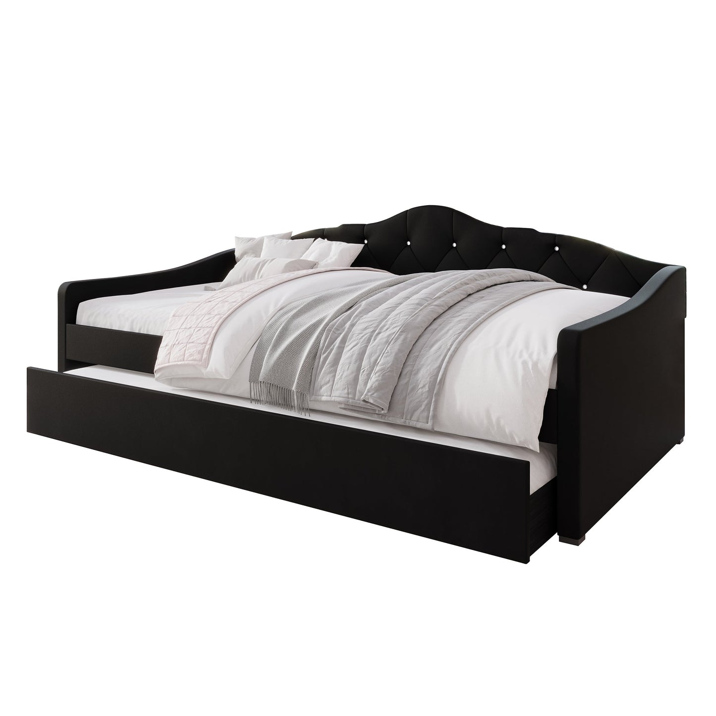 Caitronia Velvet, Crystal Button Tufted Twin Daybed with Trundle
