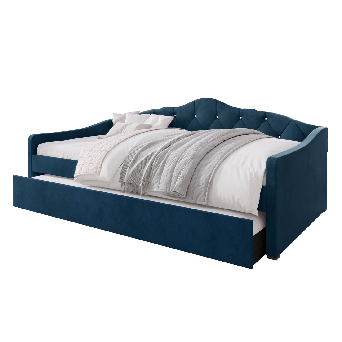 Caitronia Velvet, Crystal Button Tufted Twin Daybed with Trundle