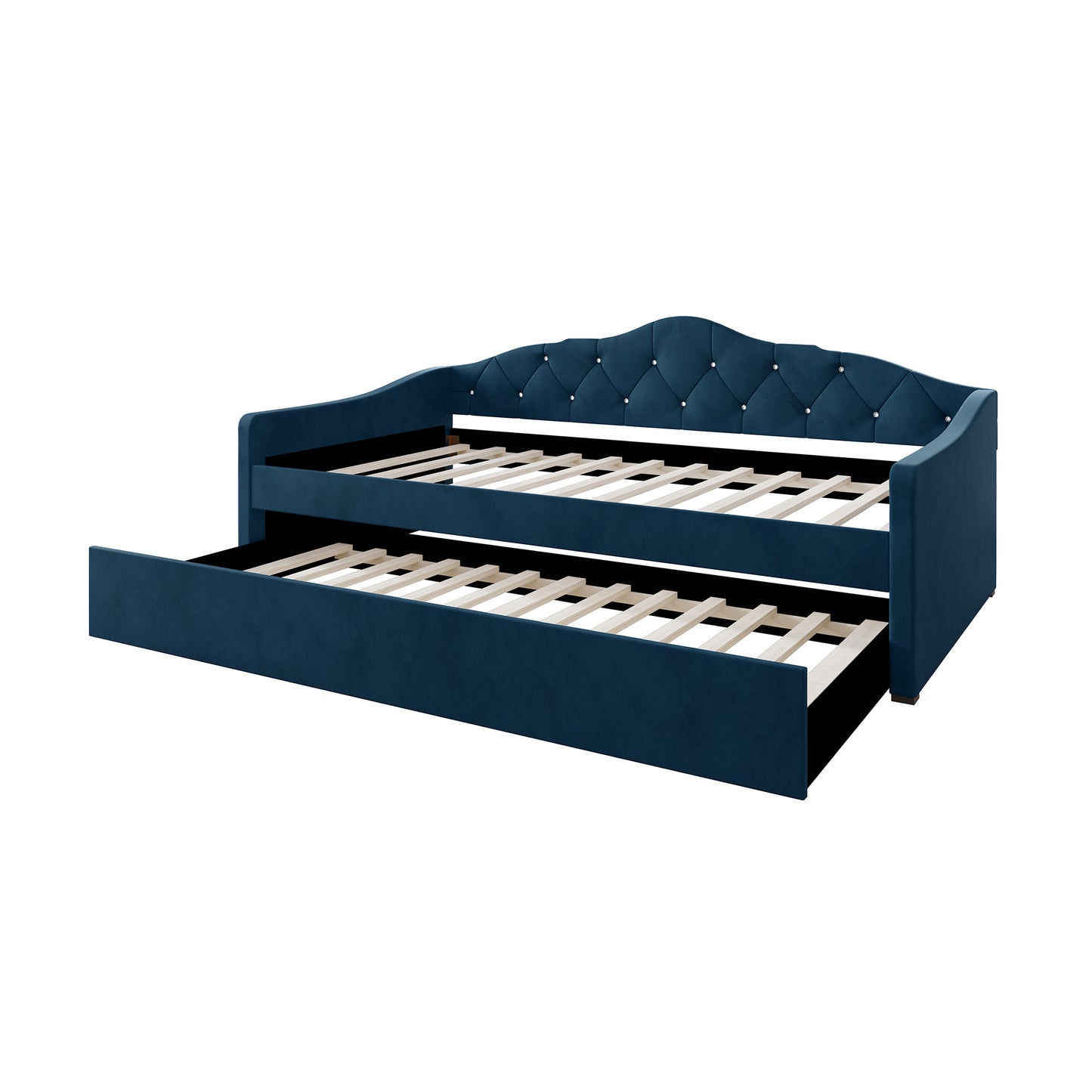 Caitronia Velvet, Crystal Button Tufted Twin Daybed with Trundle