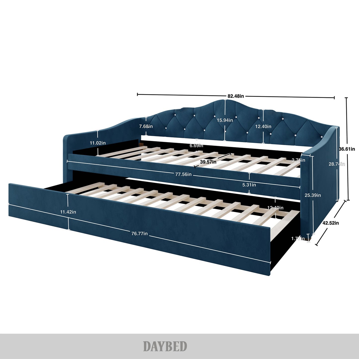 Caitronia Velvet, Crystal Button Tufted Twin Daybed with Trundle