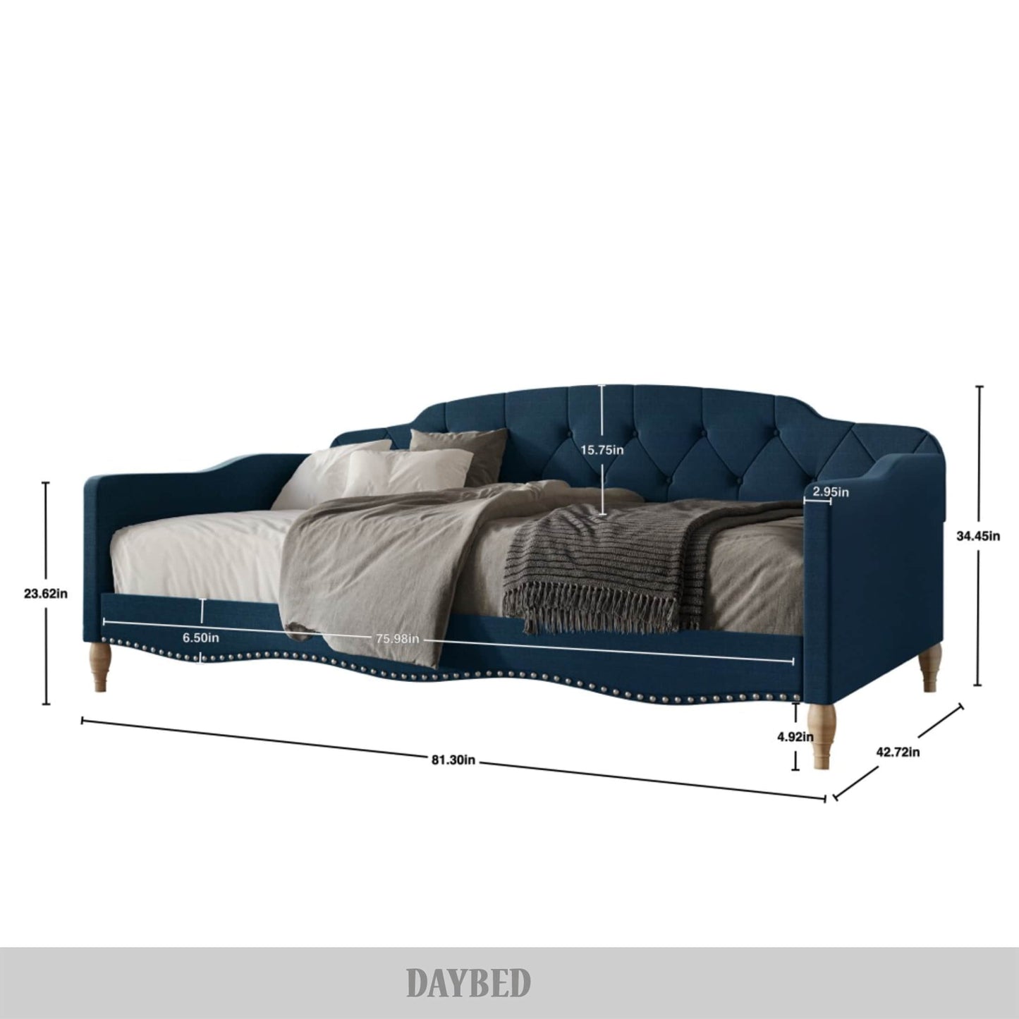 Clotee Modern Linen Nailhead Button Tufted Twin Daybed