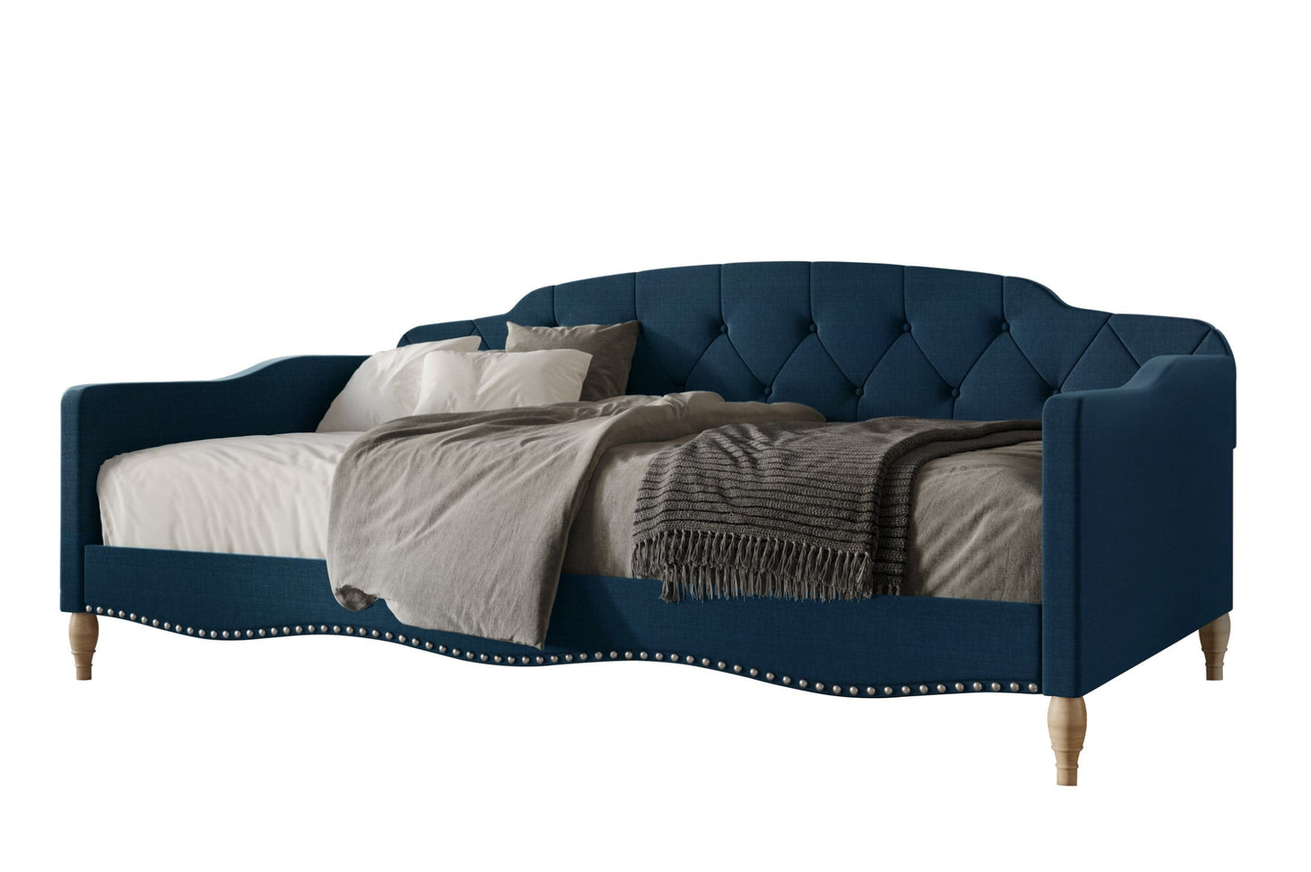 Clotee Modern Linen Nailhead Button Tufted Twin Daybed