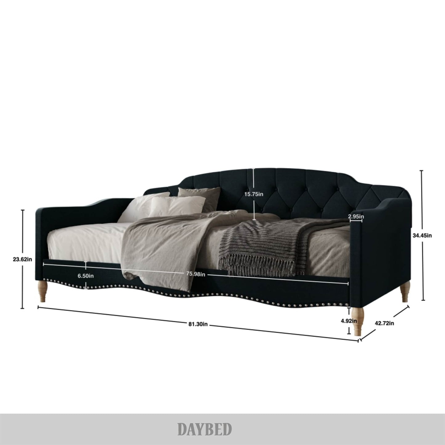 Clotee Modern Linen Nailhead Button Tufted Twin Daybed