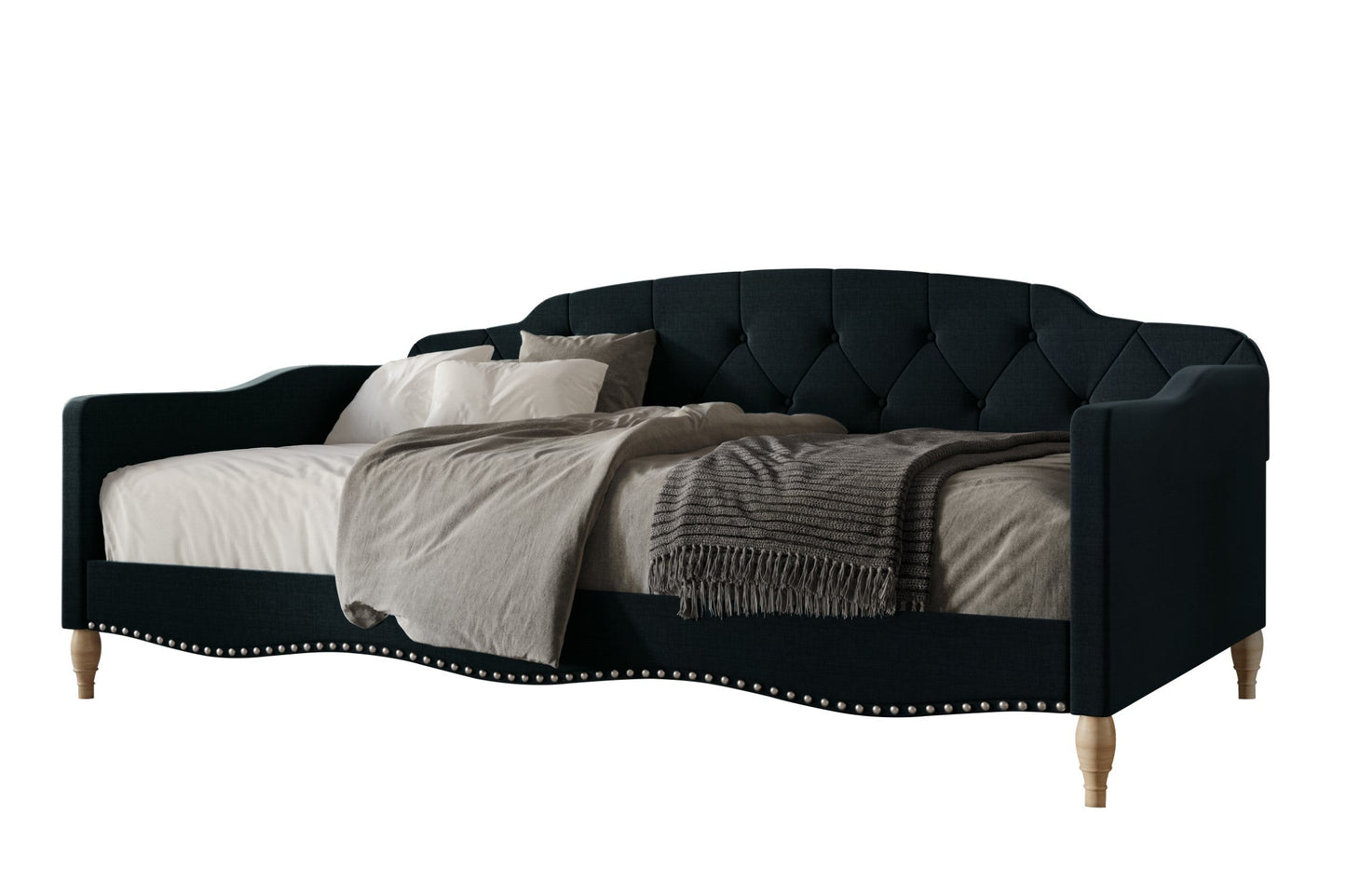 Clotee Modern Linen Nailhead Button Tufted Twin Daybed