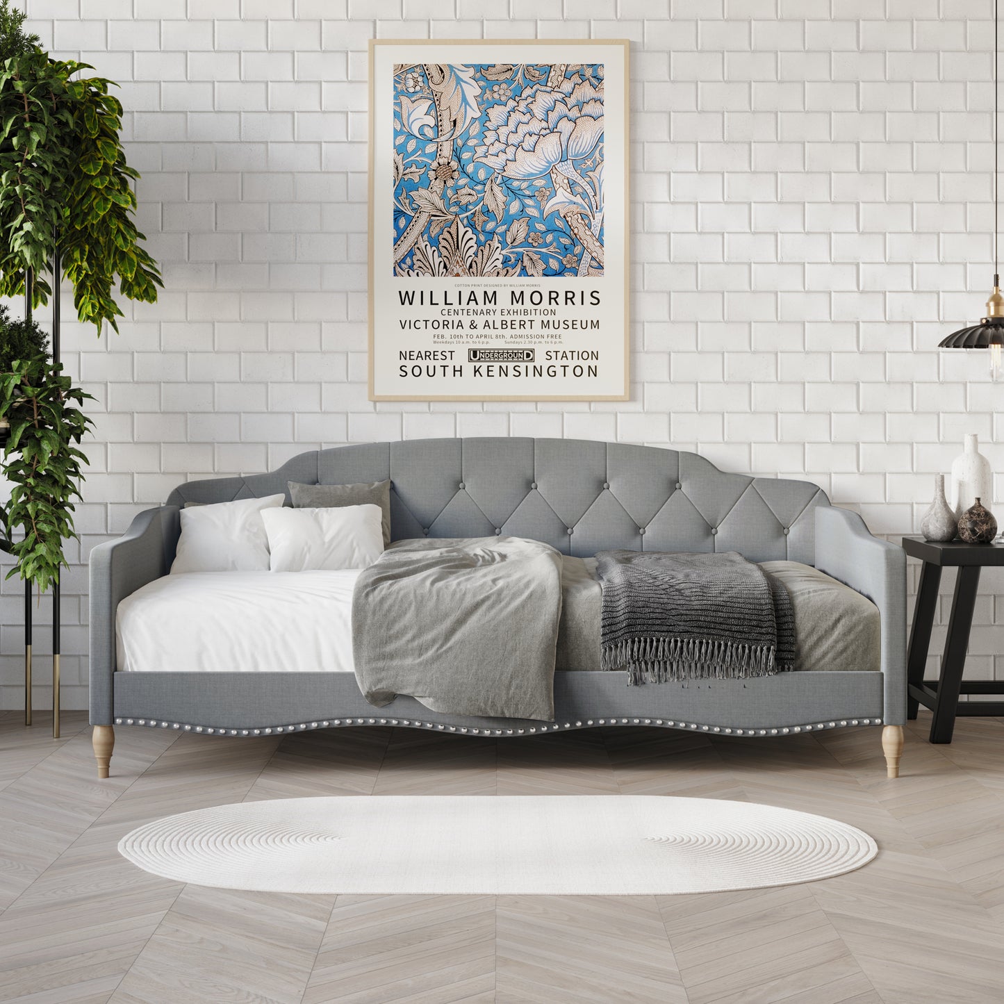 Clotee Modern Linen Nailhead Button Tufted Twin Daybed