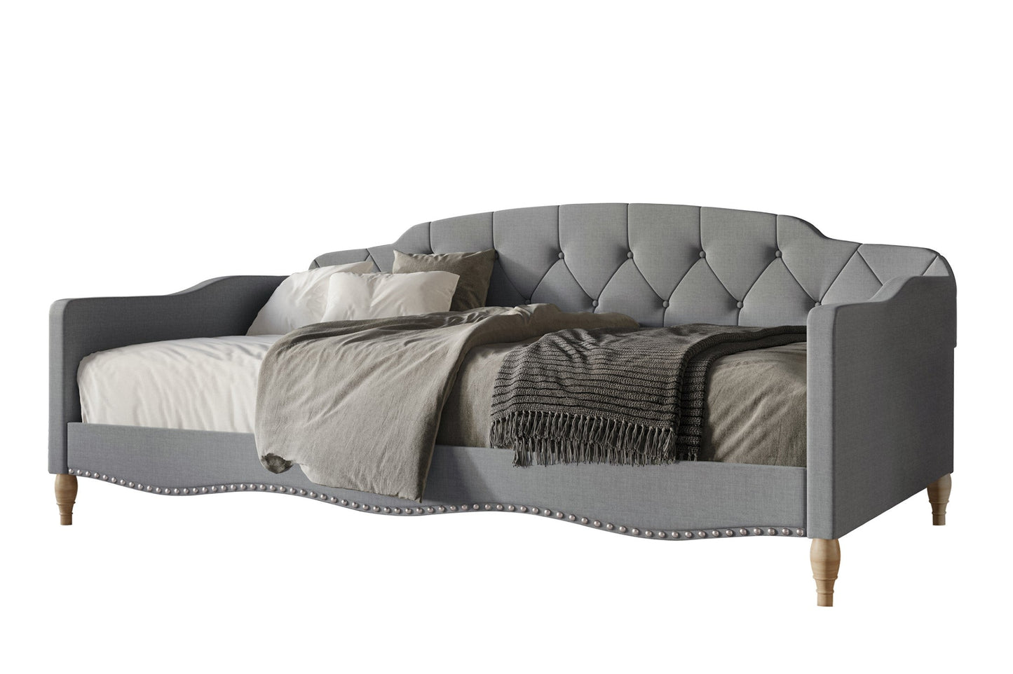 Clotee Modern Linen Nailhead Button Tufted Twin Daybed