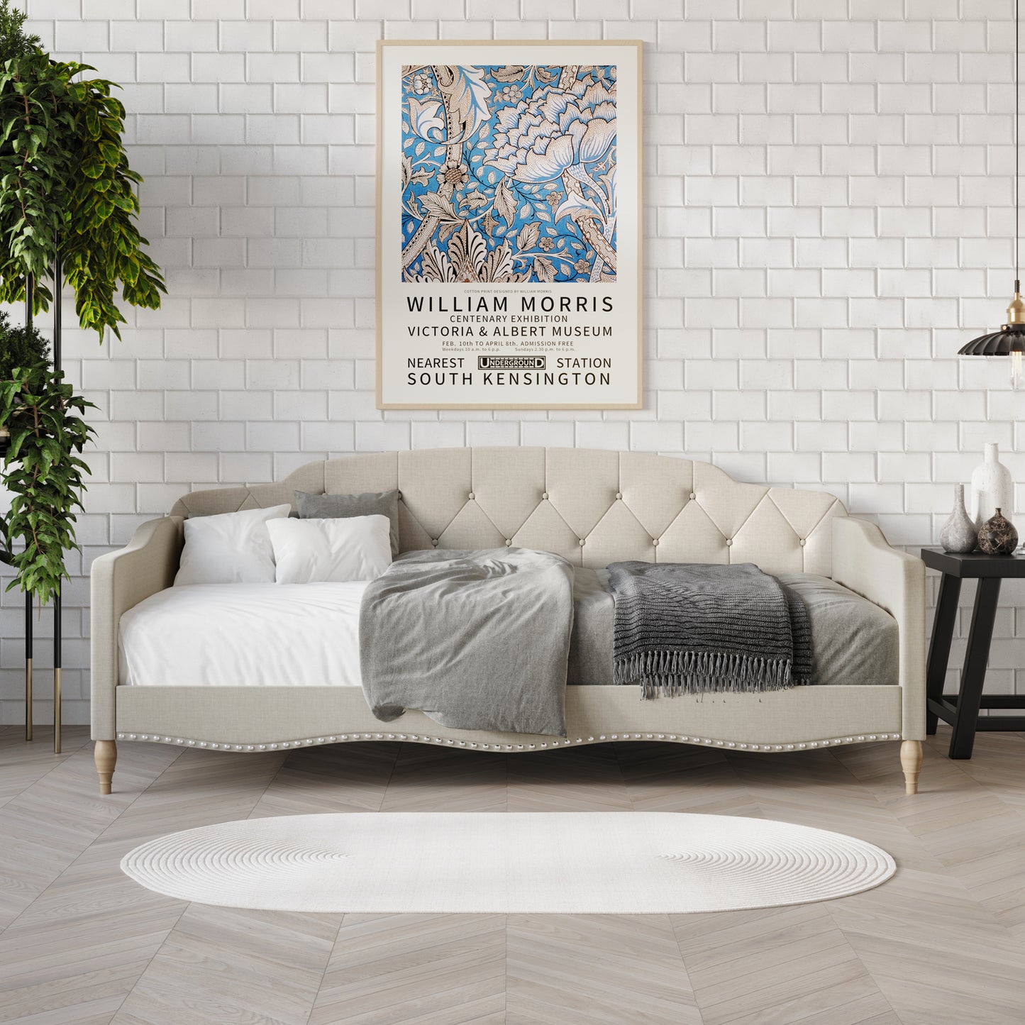 Clotee Modern Linen Nailhead Button Tufted Twin Daybed
