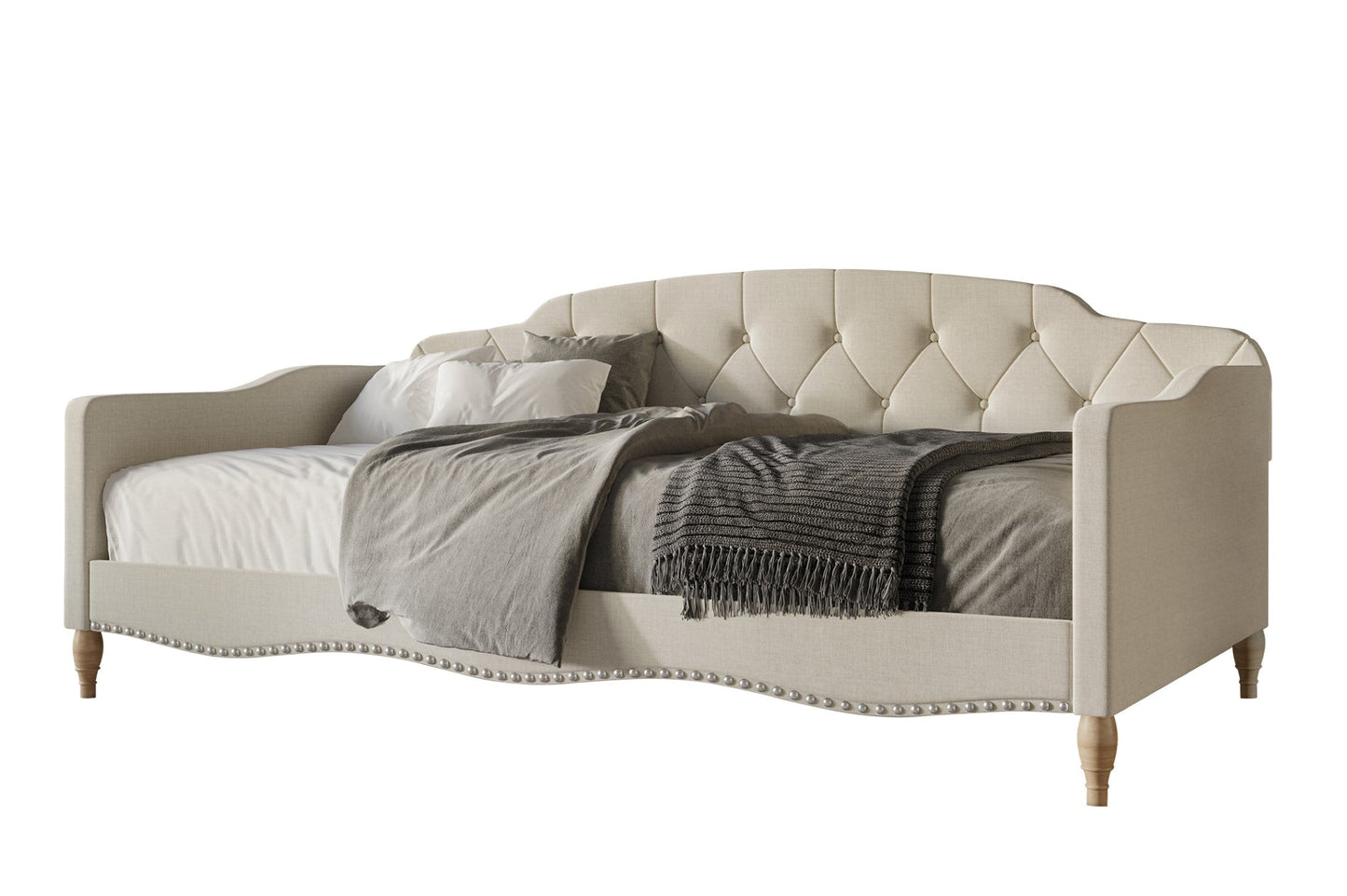 Clotee Modern Linen Nailhead Button Tufted Twin Daybed