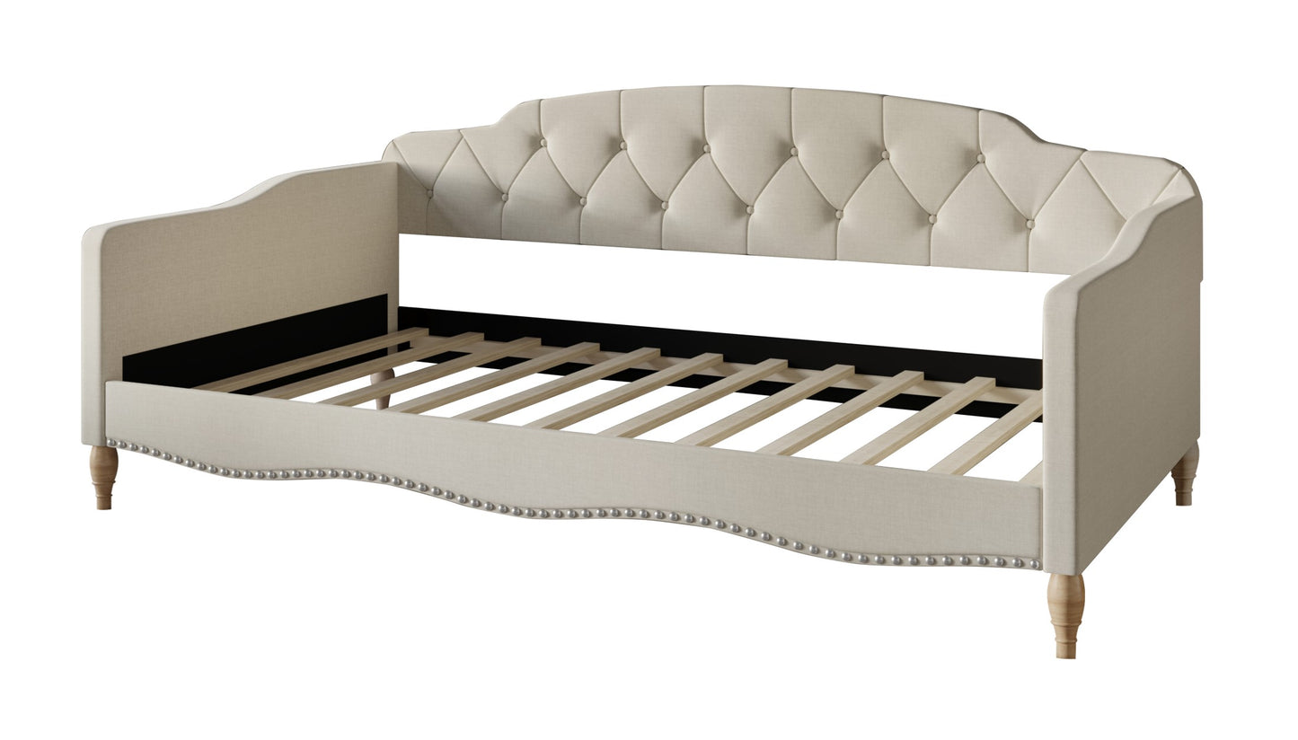 Clotee Modern Linen Nailhead Button Tufted Twin Daybed