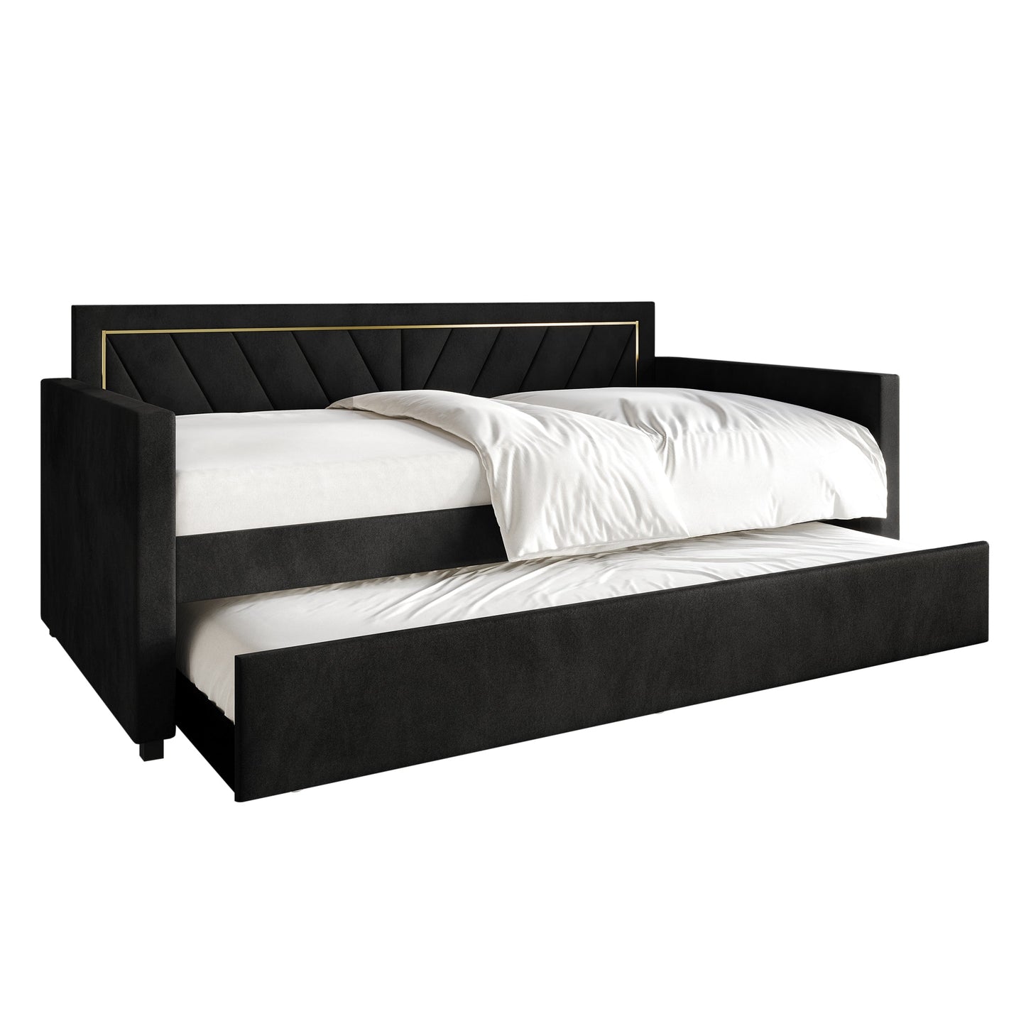 Kyliejo Velvet Upholstered Twin Size Daybed with Trundle