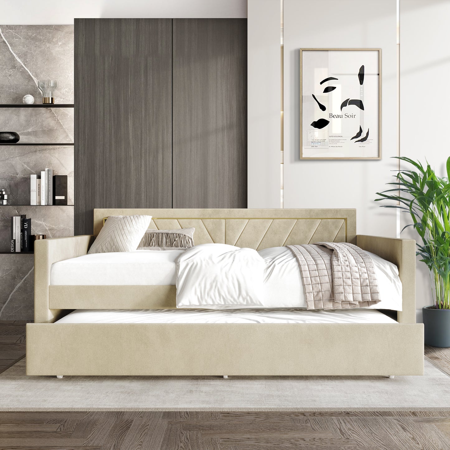 Kyliejo Velvet Upholstered Twin Size Daybed with Trundle