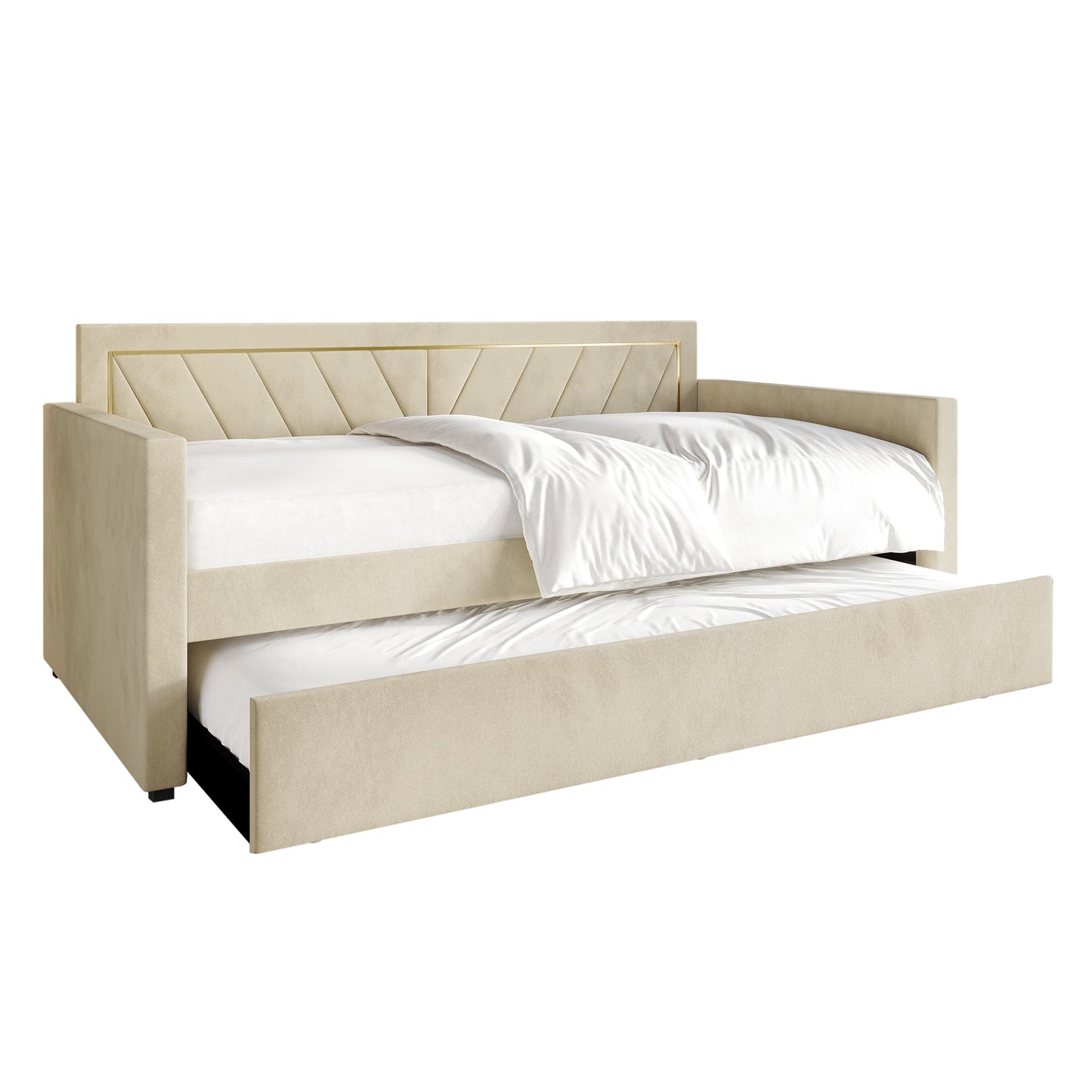 Kyliejo Velvet Upholstered Twin Size Daybed with Trundle
