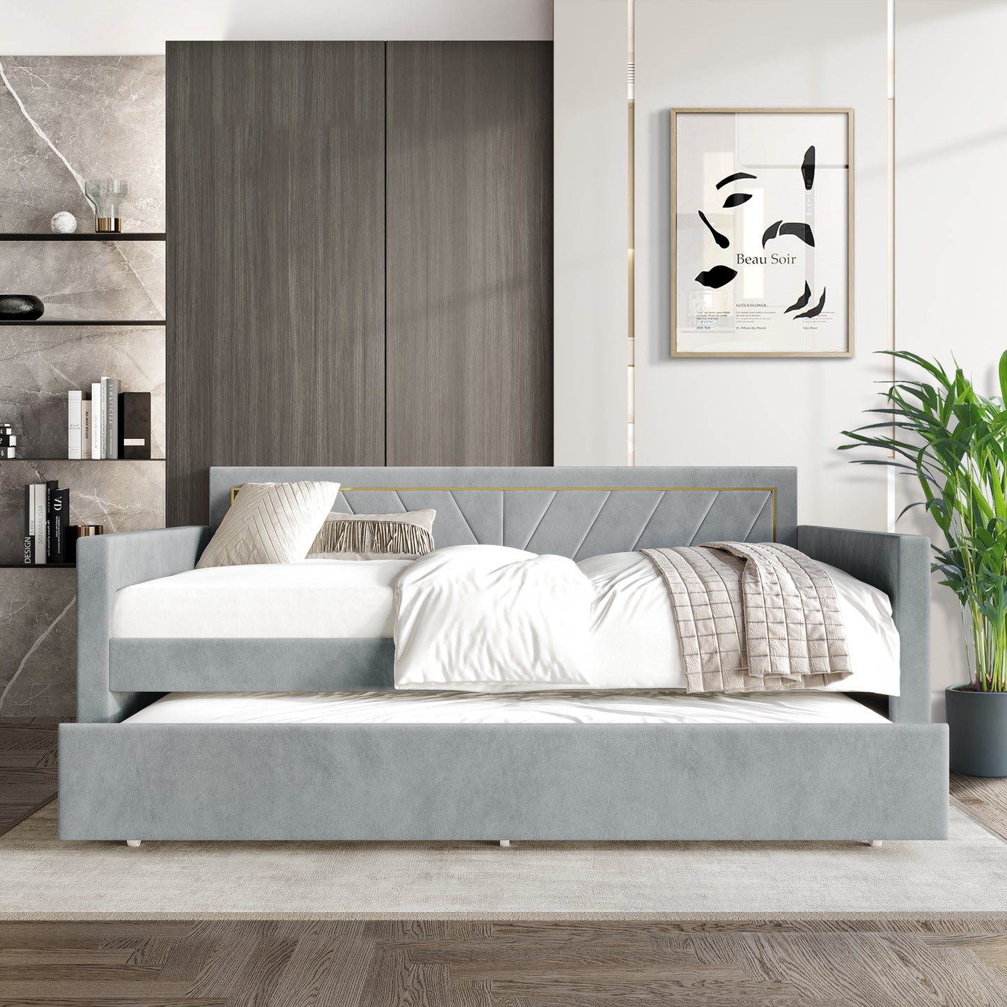 Kyliejo Velvet Upholstered Twin Size Daybed with Trundle