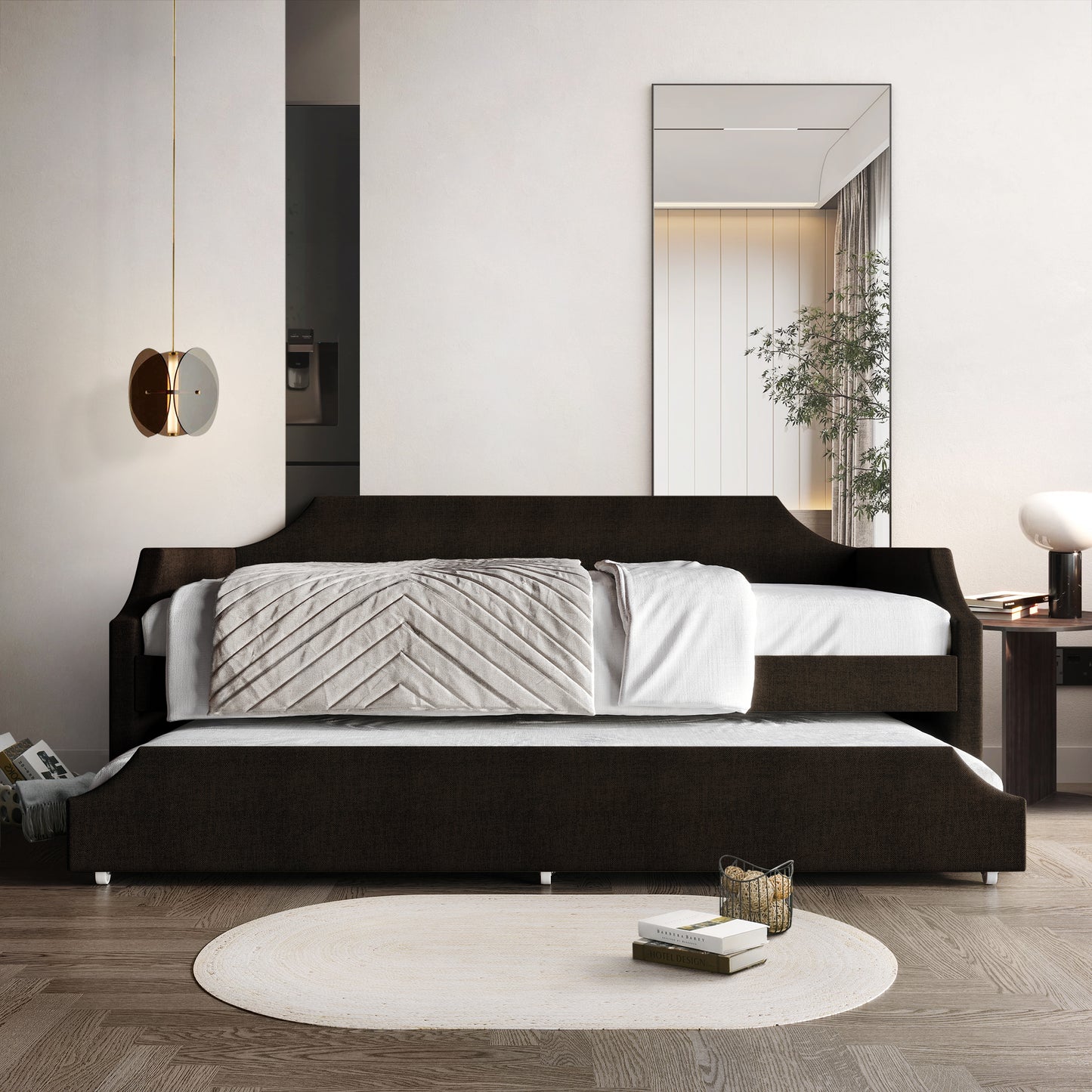 Pauleth Linen Upholstered Twin Size Daybed with Trundle