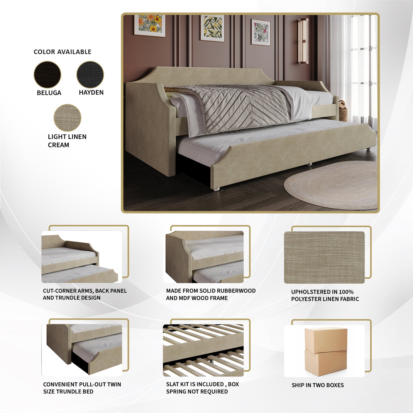 Pauleth Linen Upholstered Twin Size Daybed with Trundle