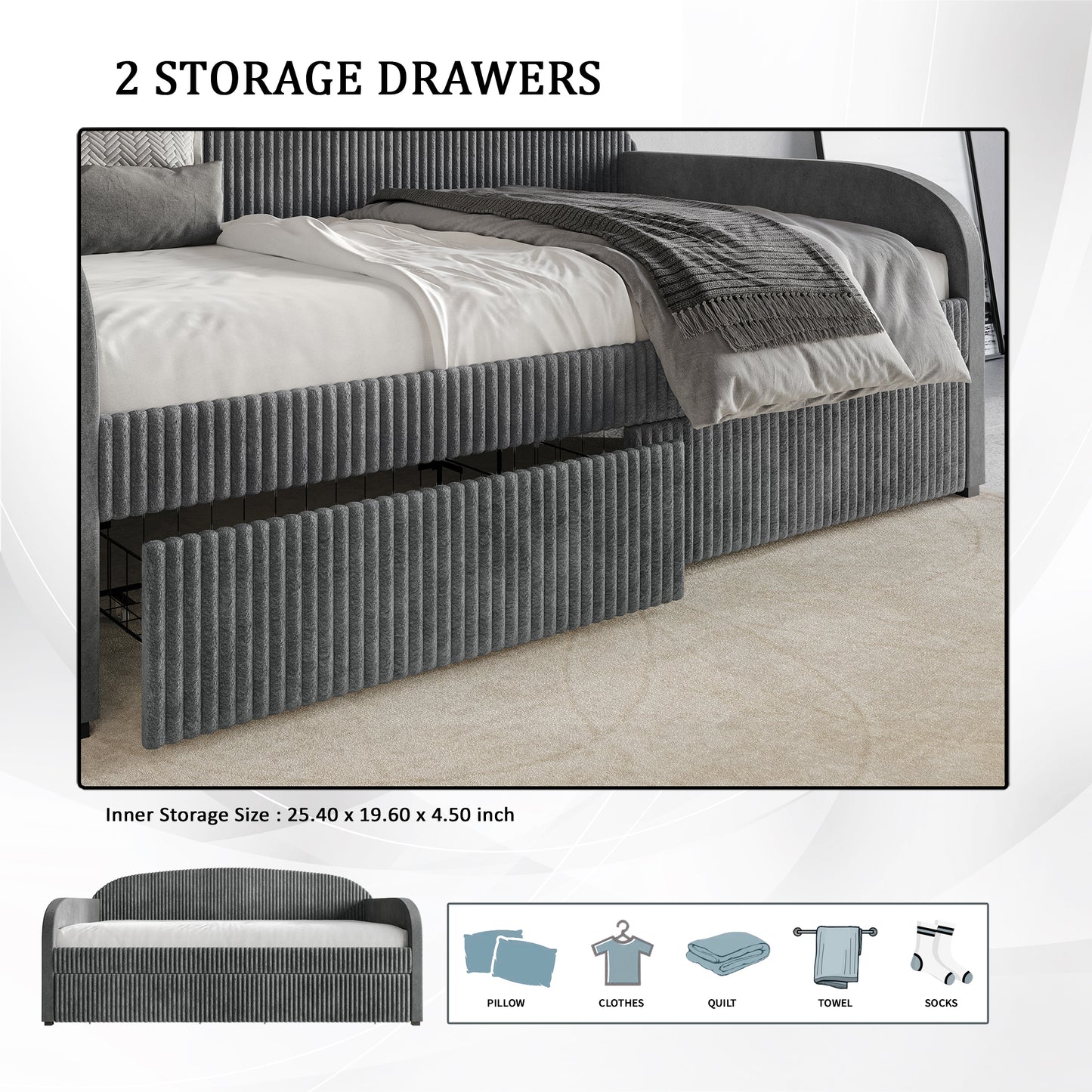 Kewell Corduroy Modern Velvet Twin Daybed