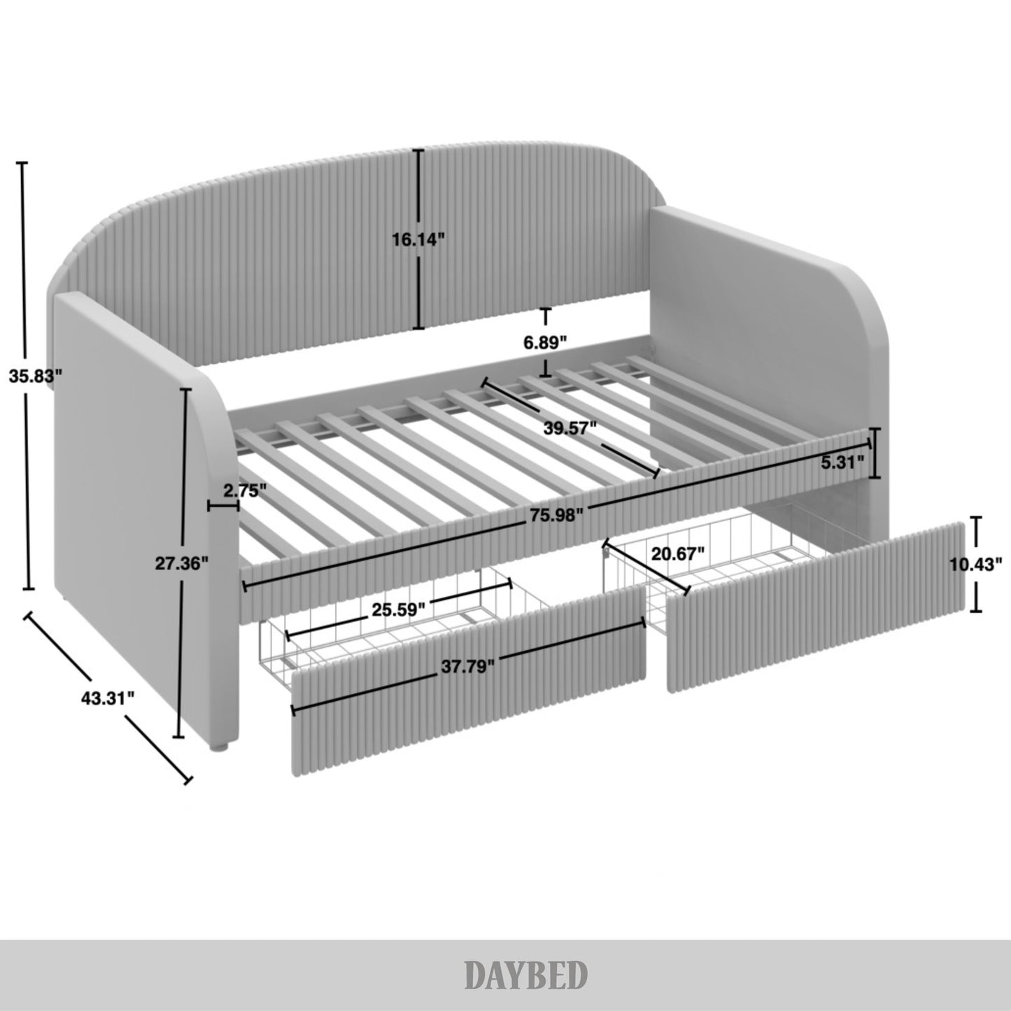 Kewell Corduroy Modern Velvet Twin Daybed