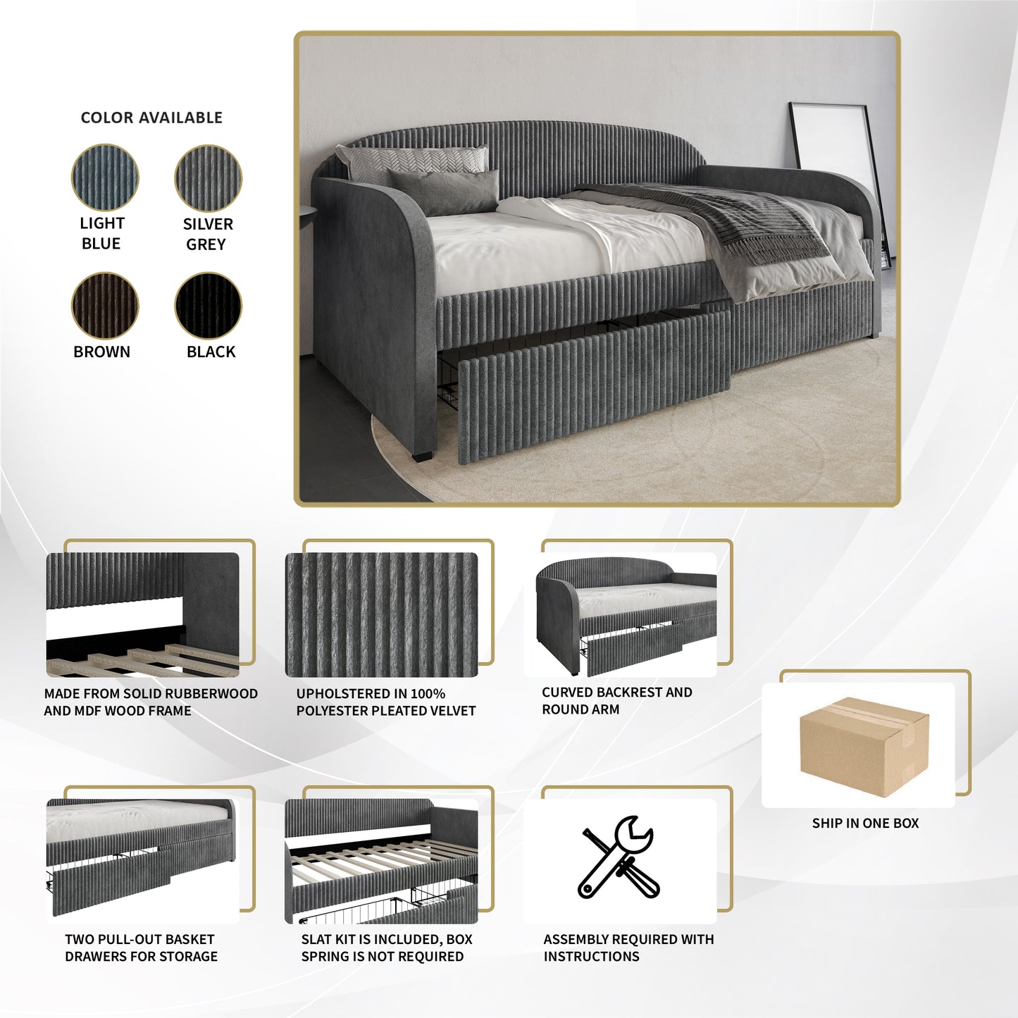 Kewell Corduroy Modern Velvet Twin Daybed