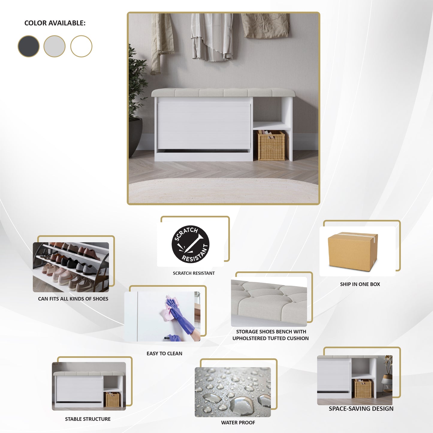 ShoeStation Multifunctional Flip-Drawer Storage Shoes Bench