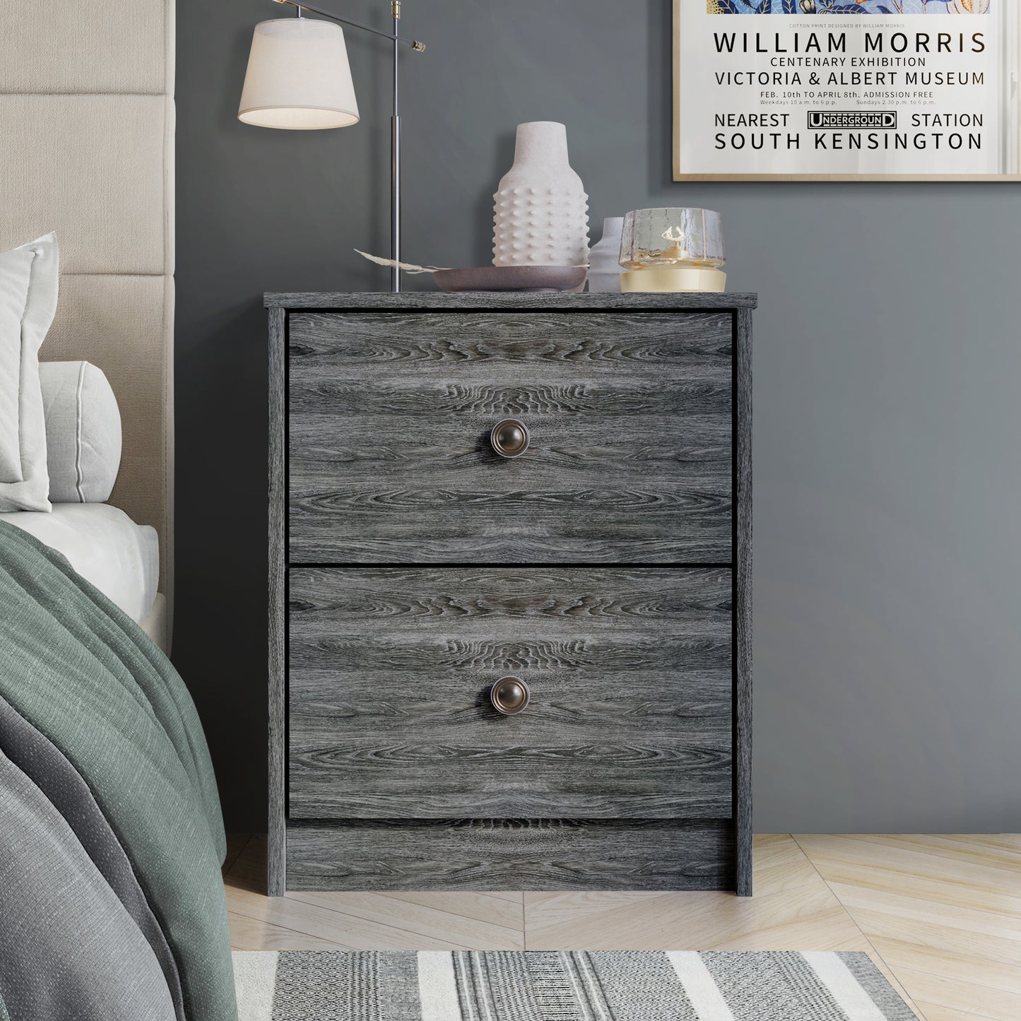 Erlend Clean-Lines Minimalist 2-Drawer Nightstand