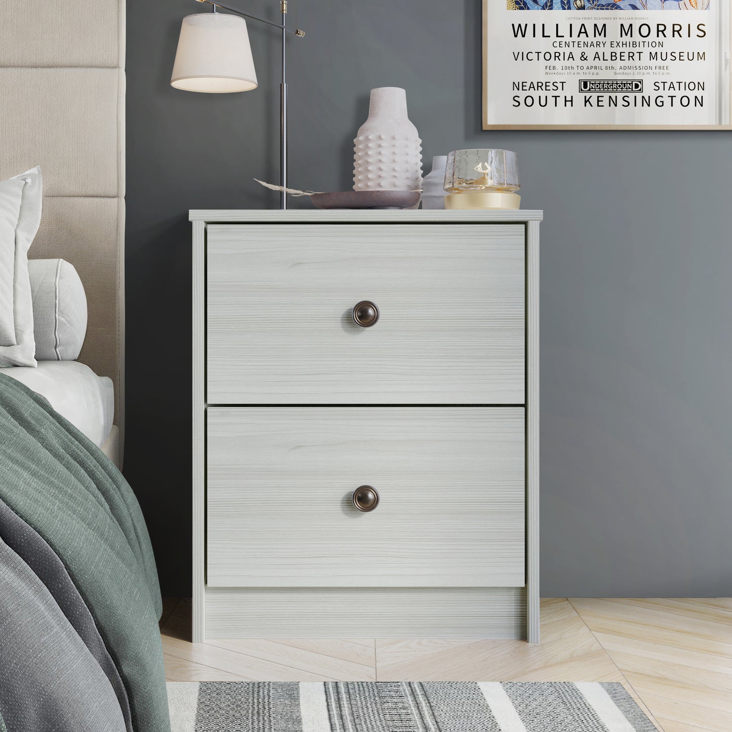 Erlend Clean-Lines Minimalist 2-Drawer Nightstand