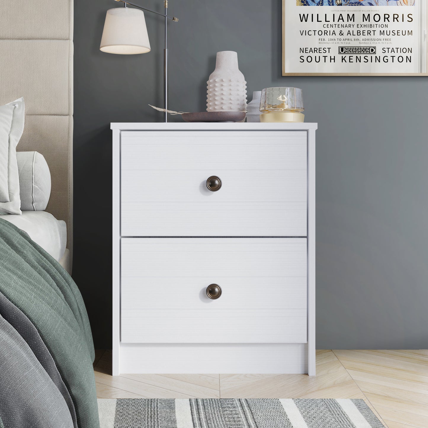 Erlend Clean-Lines Minimalist 2-Drawer Nightstand