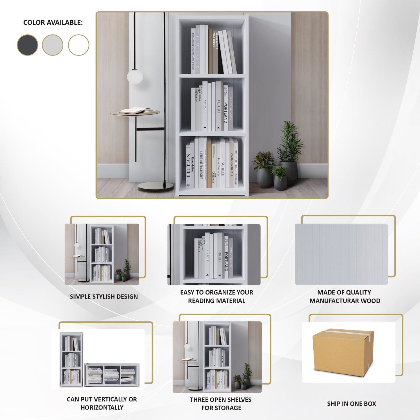 Machin Wooden 3-cube Shelves Bookcase