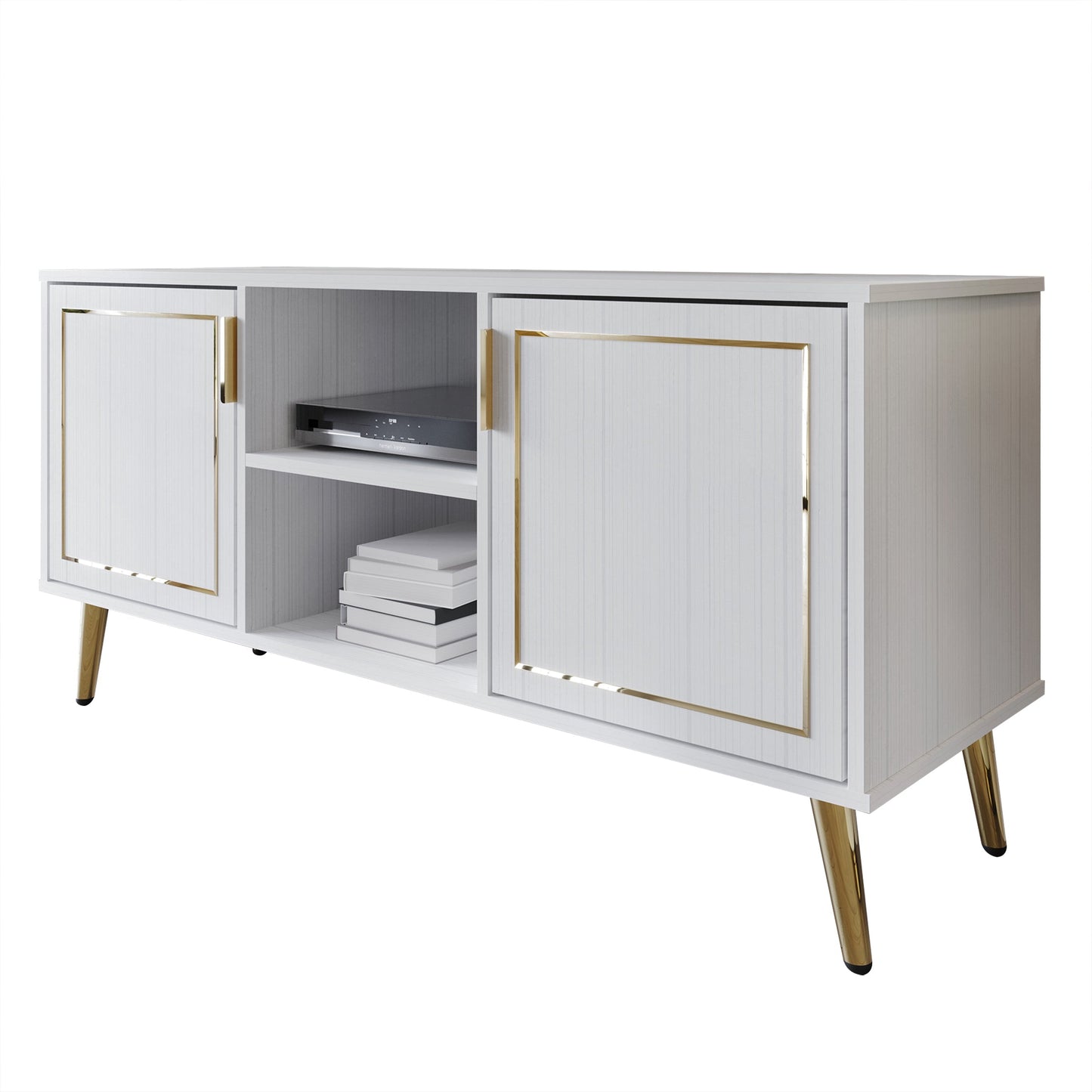 Tivona Modern Gold Metal Legs TV Stand Console