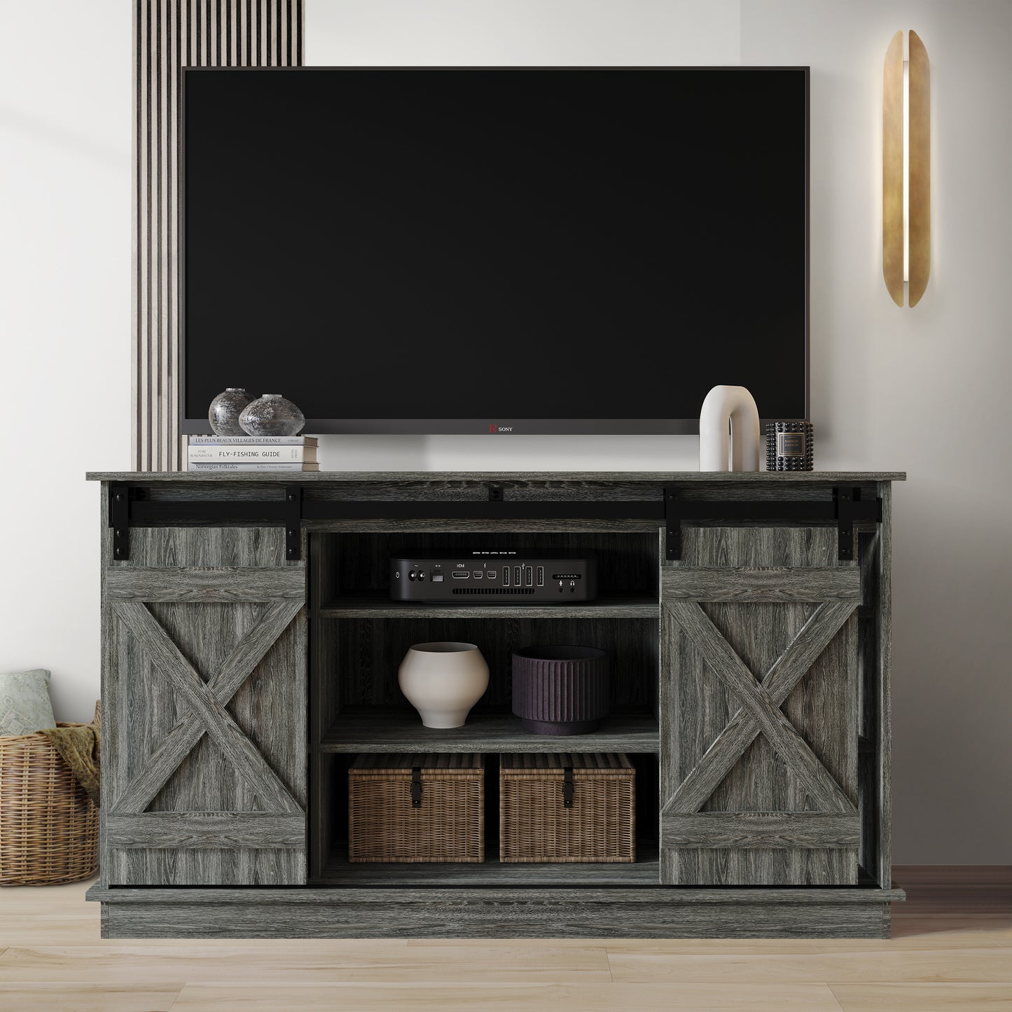 Trinece Vintage Style X-shaped TV Stand Console