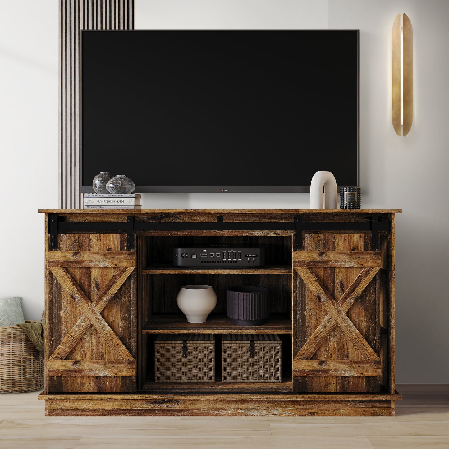 Trinece Vintage Style X-shaped TV Stand Console