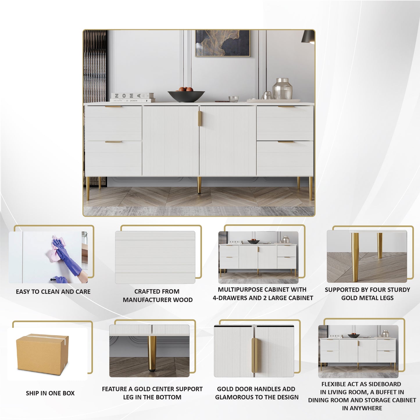 Tiniya Modern and Luxury Clean-Lines Sideboard