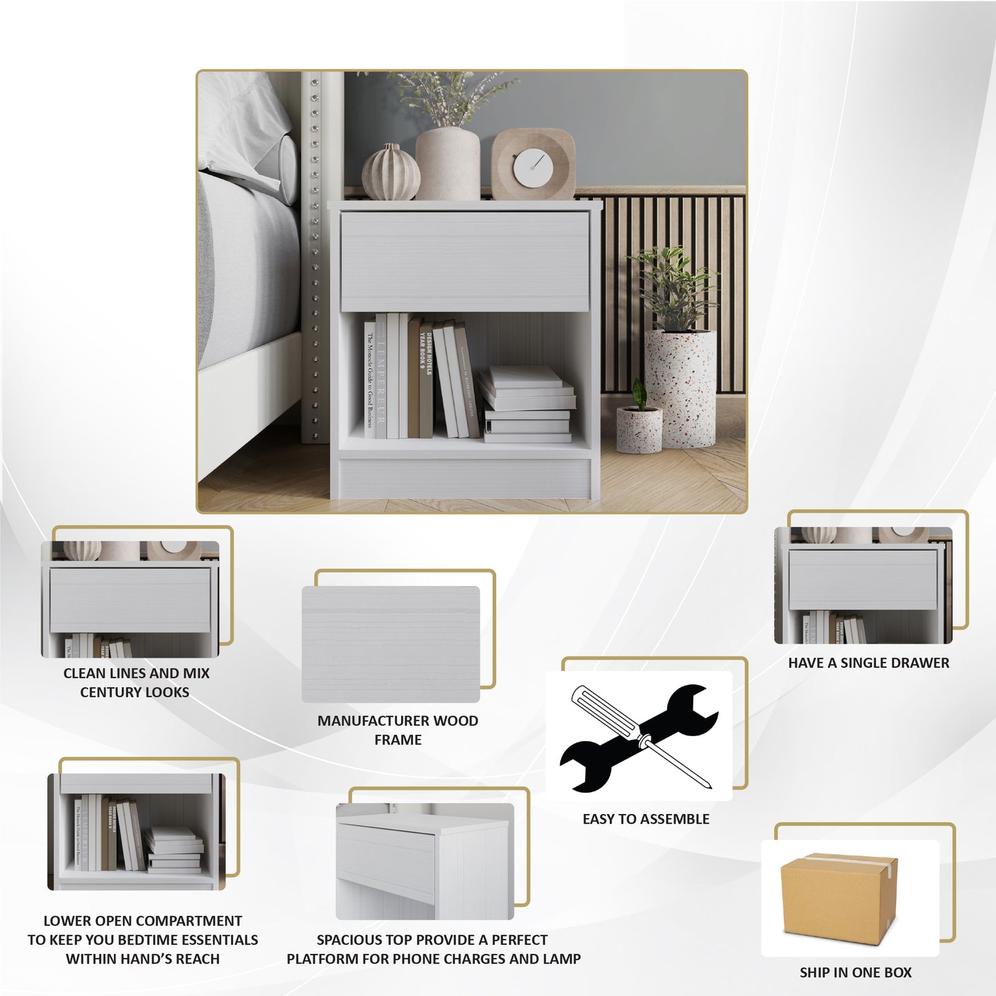 Pedri Clean-Lines One Drawer Nightstand