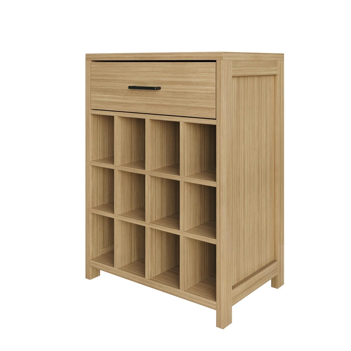 Modern Wooden Wine Cabinet with 12-Bottle Rack & Drawer
