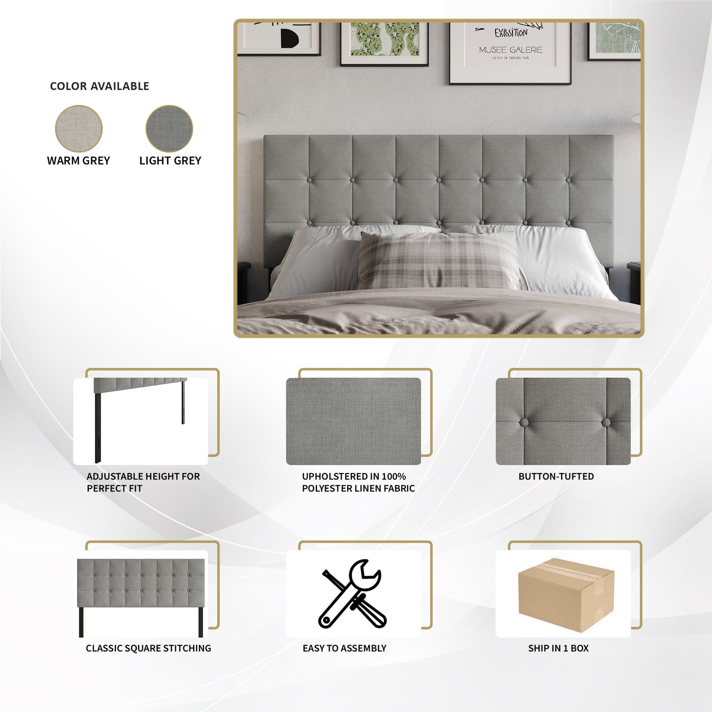 Raickett Button-Tufted Rectangle Upholstered Headboard