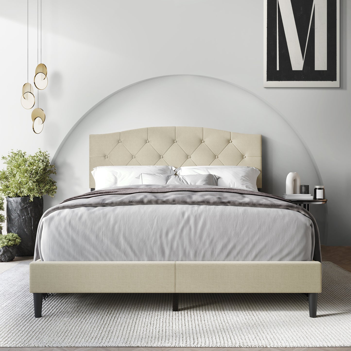 Nahiem Diamond Button Tufted Upholstered Platform Bed