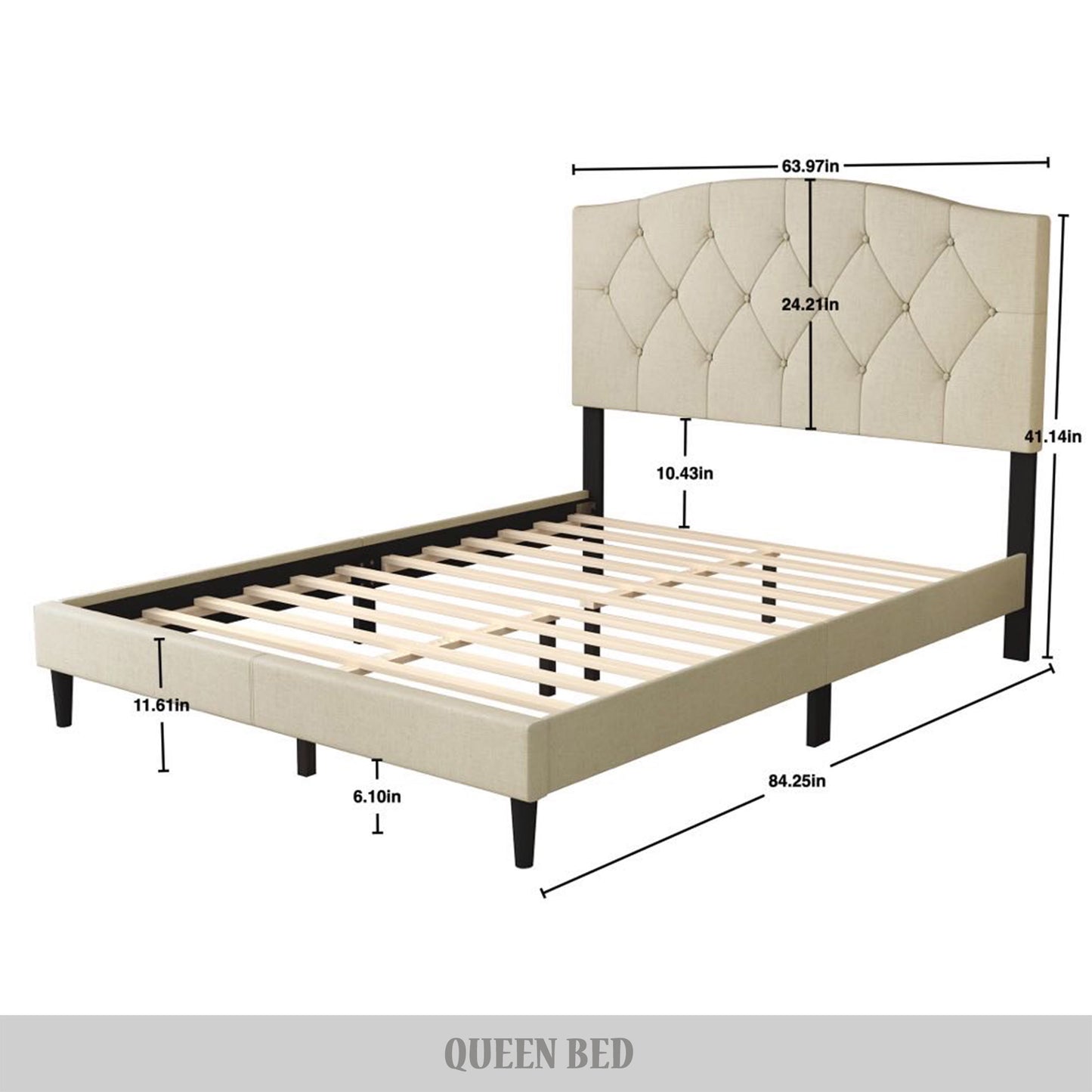 Nahiem Diamond Button Tufted Upholstered Platform Bed