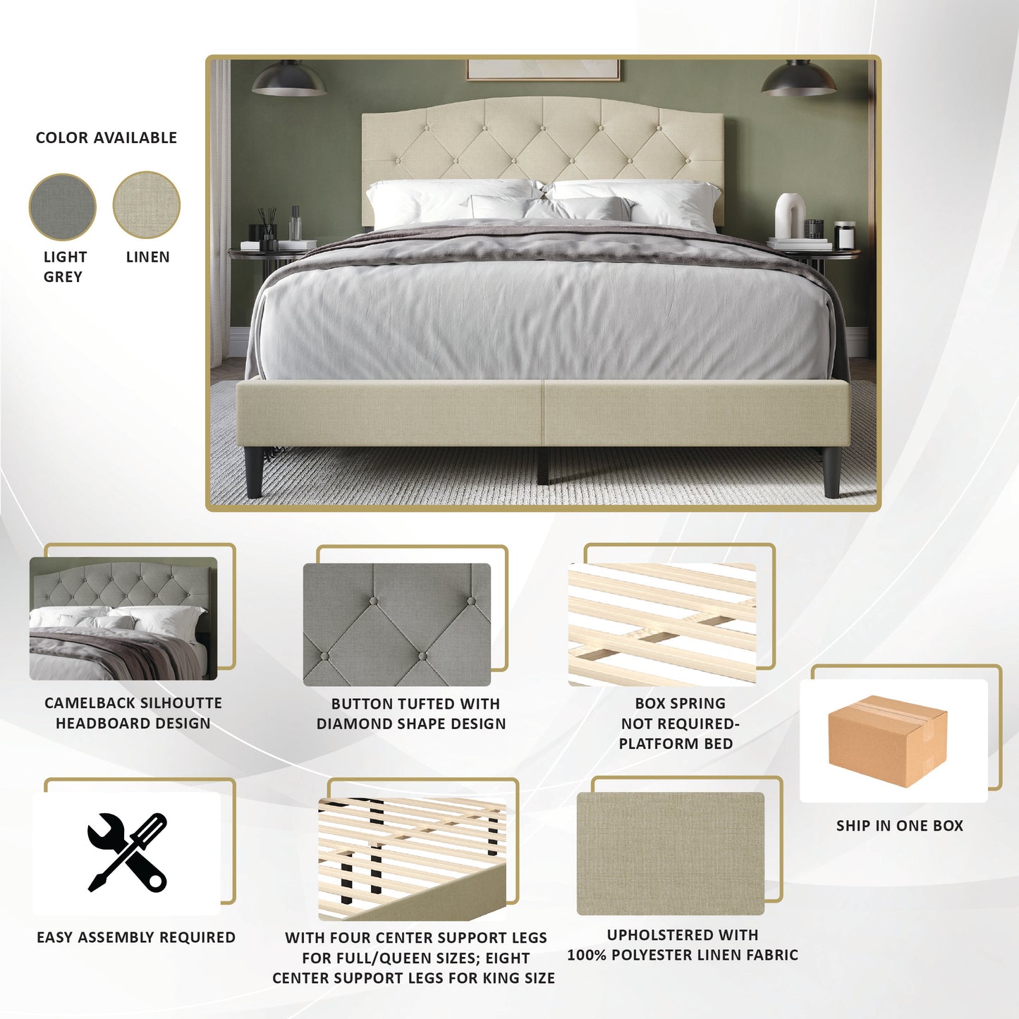 Nahiem Diamond Button Tufted Upholstered Platform Bed